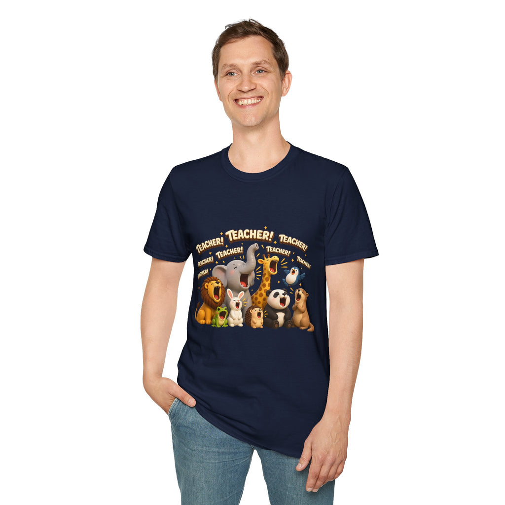 Cute Jungle Animals Saying TEACHER! T-Shirt | Elephant Giraffe Lion Penguin Design