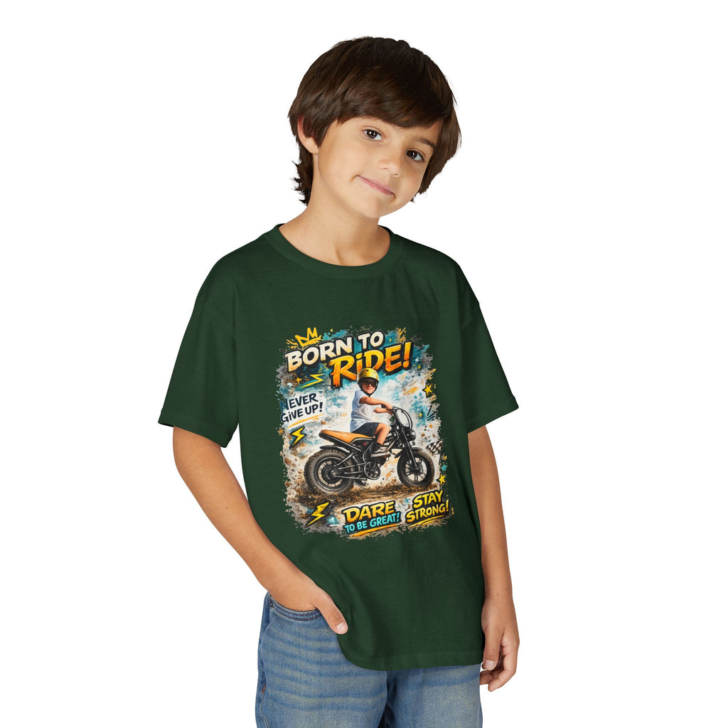 Youth Motorcycle T-Shirt — Born to Ride Graphic Tee for Boys & Girls (Dare to Be Great) 2607042
