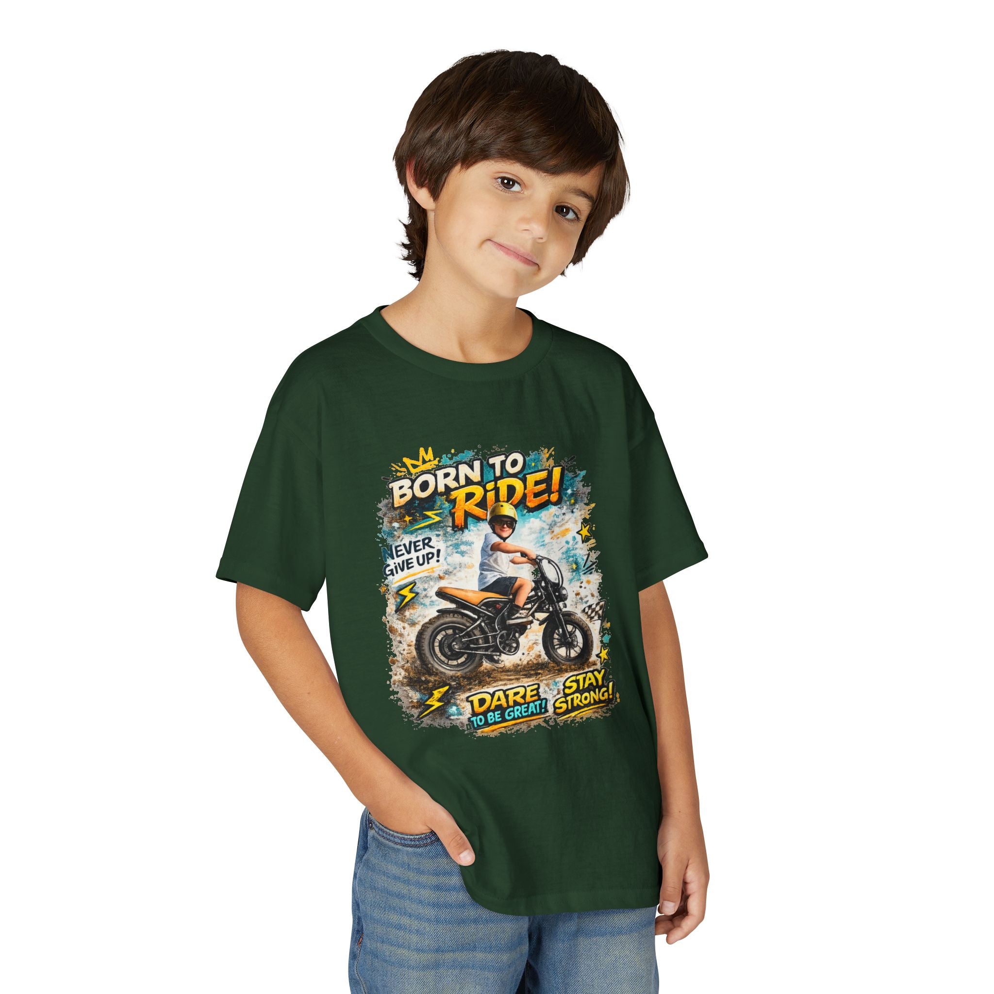 Youth Motorcycle T-Shirt — Born to Ride Graphic Tee for Boys & Girls (Dare to Be Great) 2607042