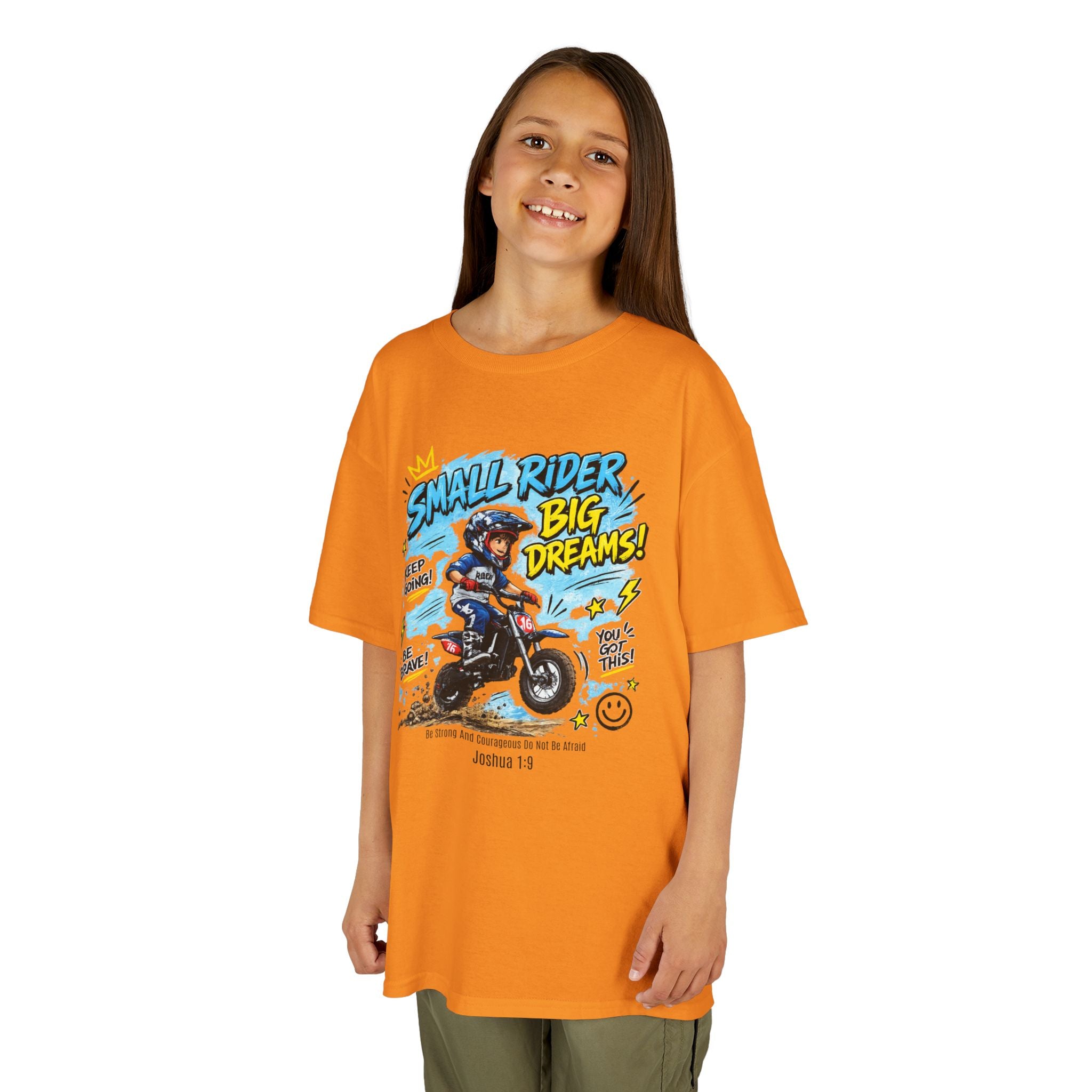 Kids Tee — "Small Rider, Big Dreams" Motorcycle Graphic Shirt