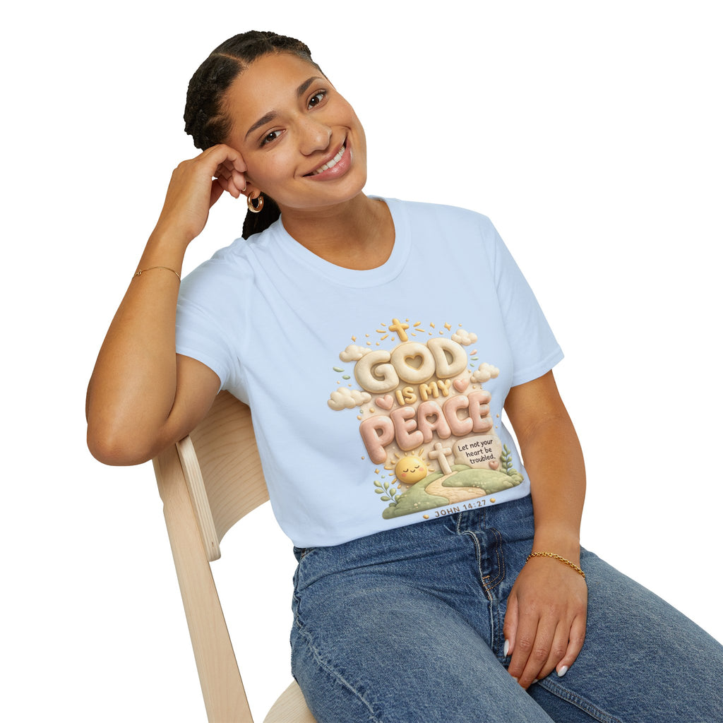 God Is My Peace T-Shirt — Christian Faith Tee with Soft Pastel Cloud Design