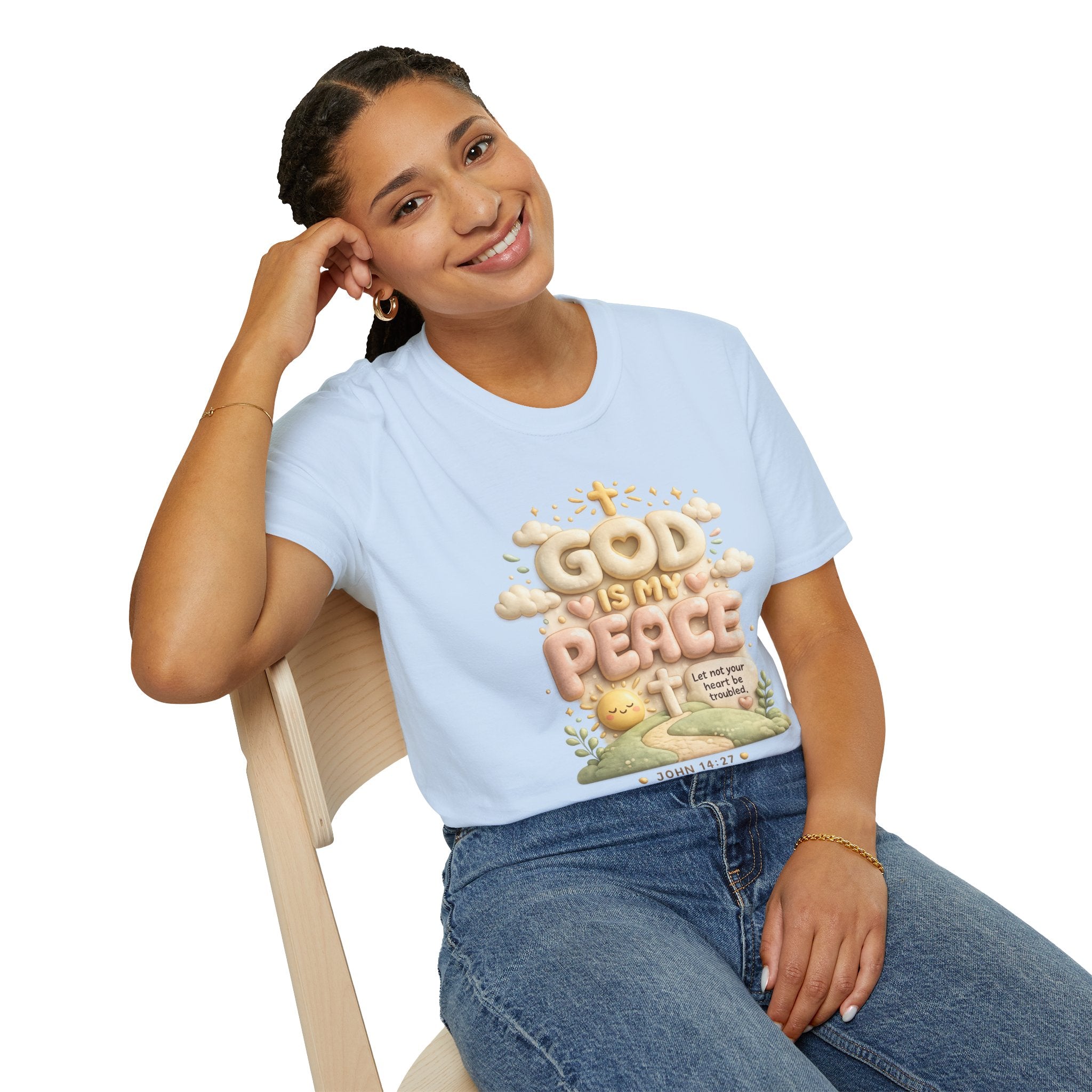 God Is My Peace T-Shirt — Christian Faith Tee with Soft Pastel Cloud Design