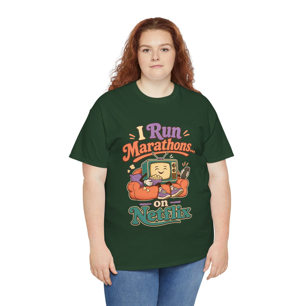 TV Marathon Tee — "I Run Marathons on Netflix" Funny Binge-Watching Shirt
