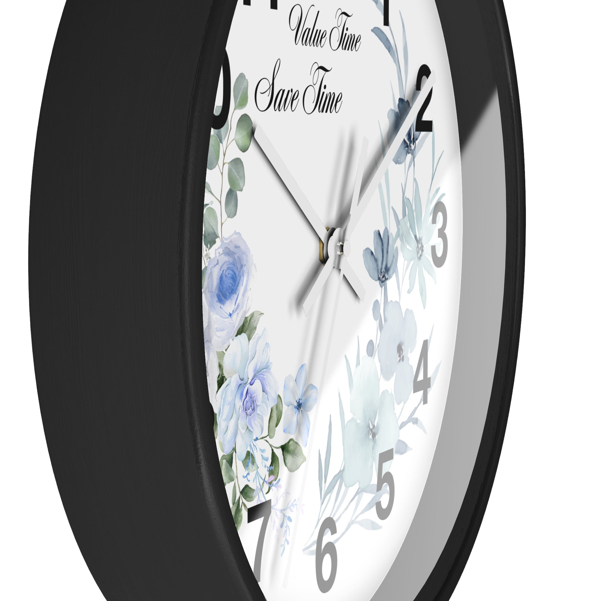 Floral Wall Clock | Value Time Save Time | Elegant Blue Rose Home Decor 2607048
