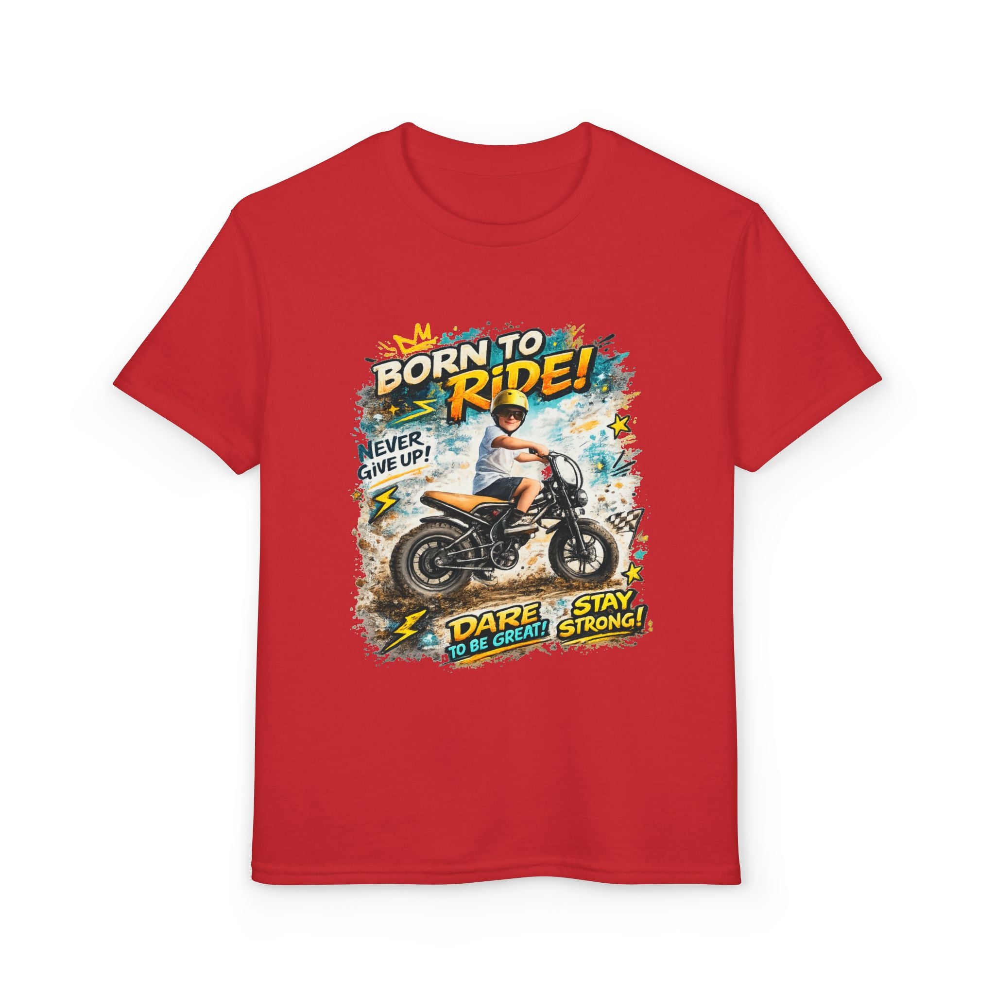 Youth Motorcycle T-Shirt — Born to Ride Graphic Tee for Boys & Girls (Dare to Be Great) 2607042