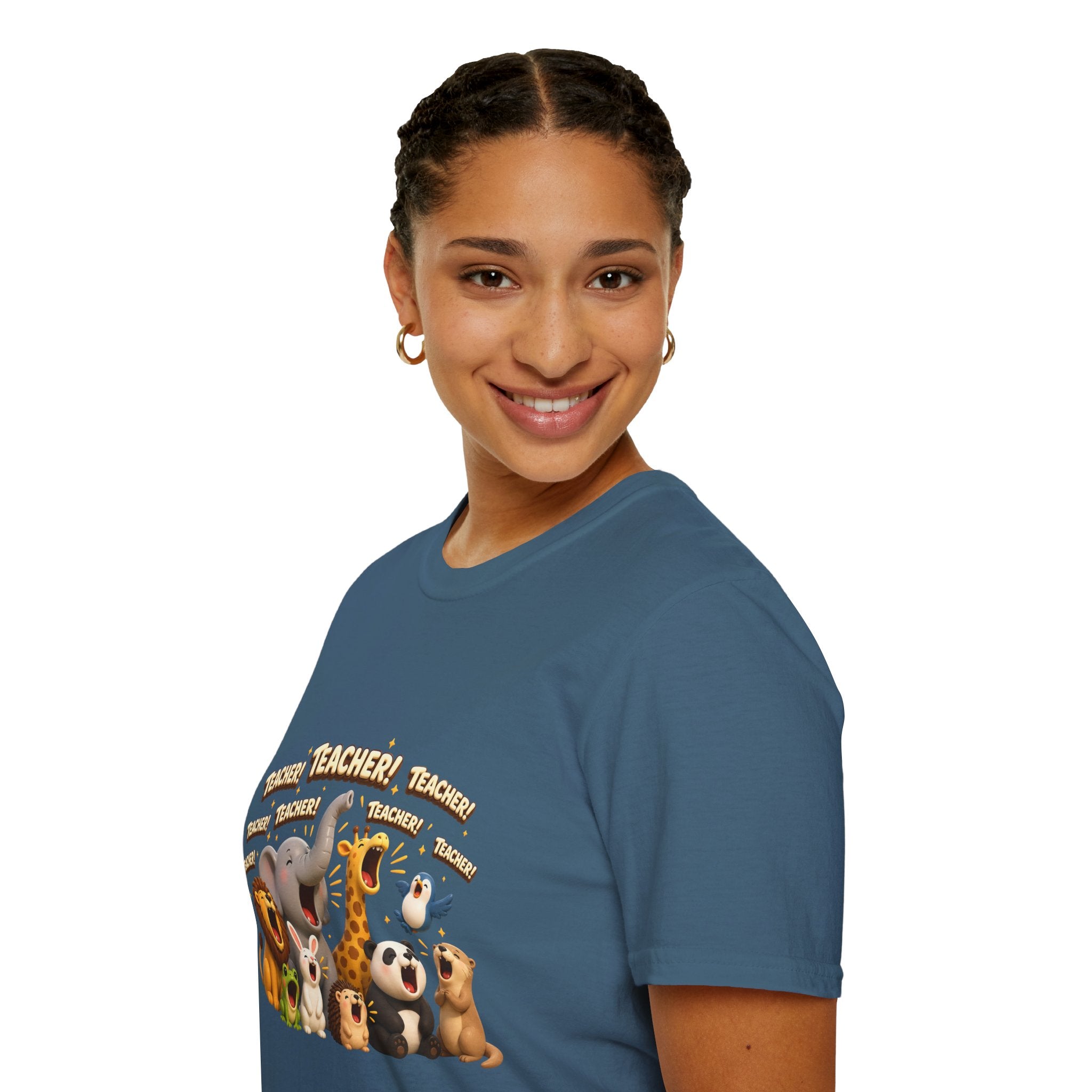 Cute Jungle Animals Saying TEACHER! T-Shirt | Elephant Giraffe Lion Penguin Design