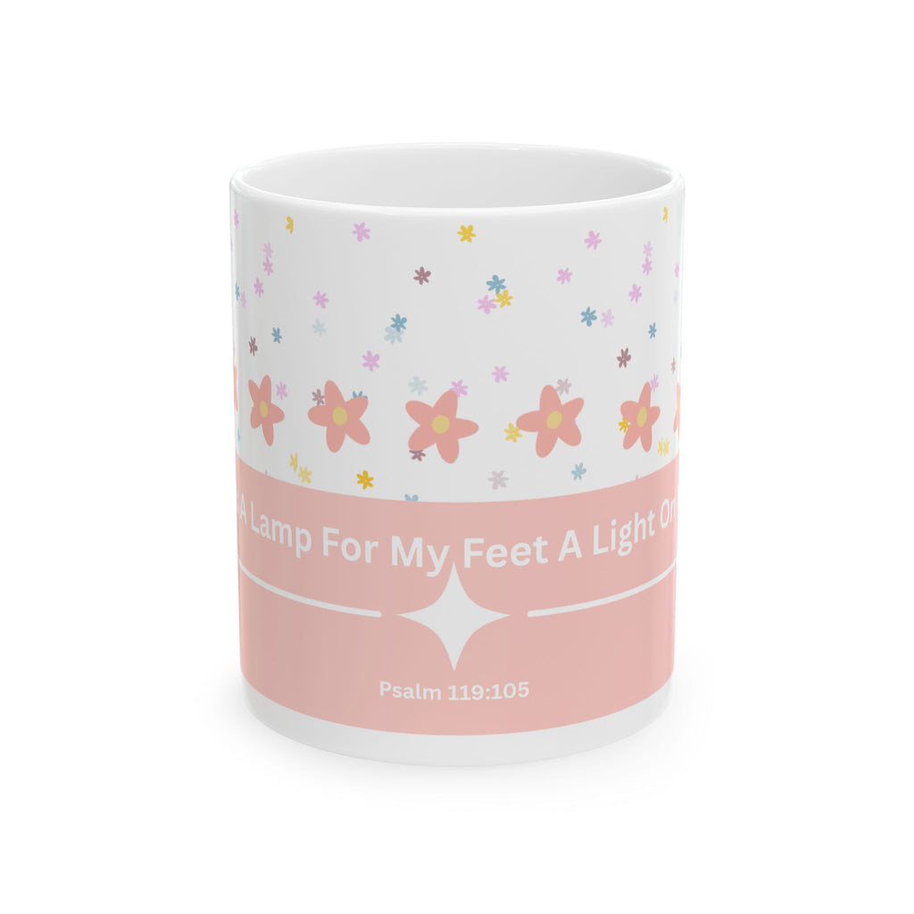 Inspirational Floral Psalm Mug - “Your Word Is A Lamp For My Feet” Ceramic Coffee Cup
