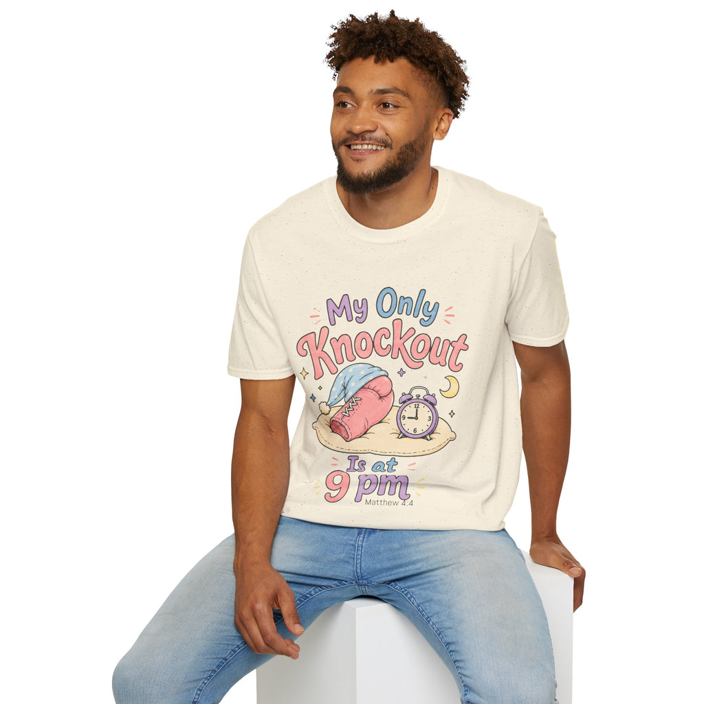 T-Shirt — "My Only Knockout Is at 9 PM" Cute Sleepy Boxing Cartoon Tee