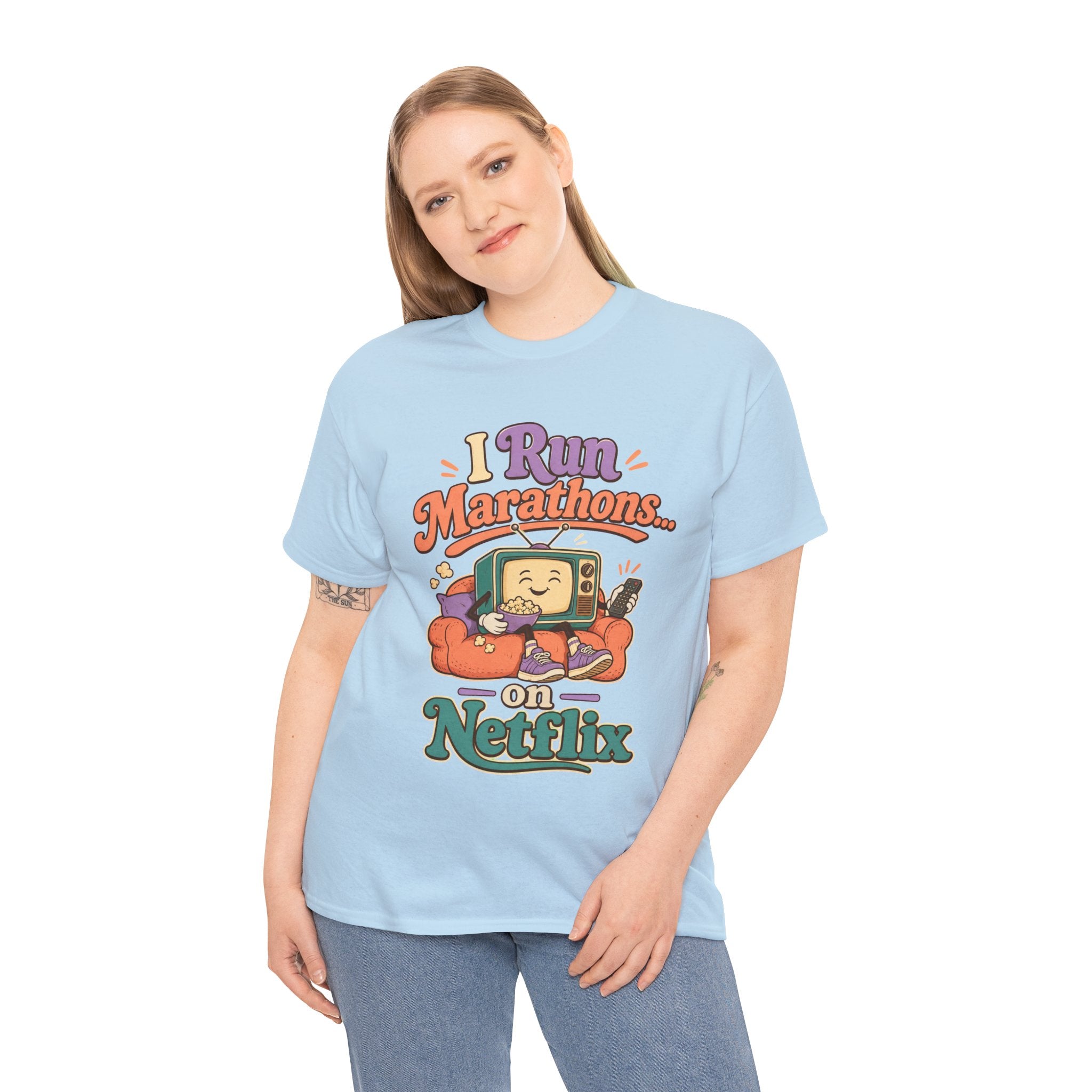 TV Marathon Tee — "I Run Marathons on Netflix" Funny Binge-Watching Shirt