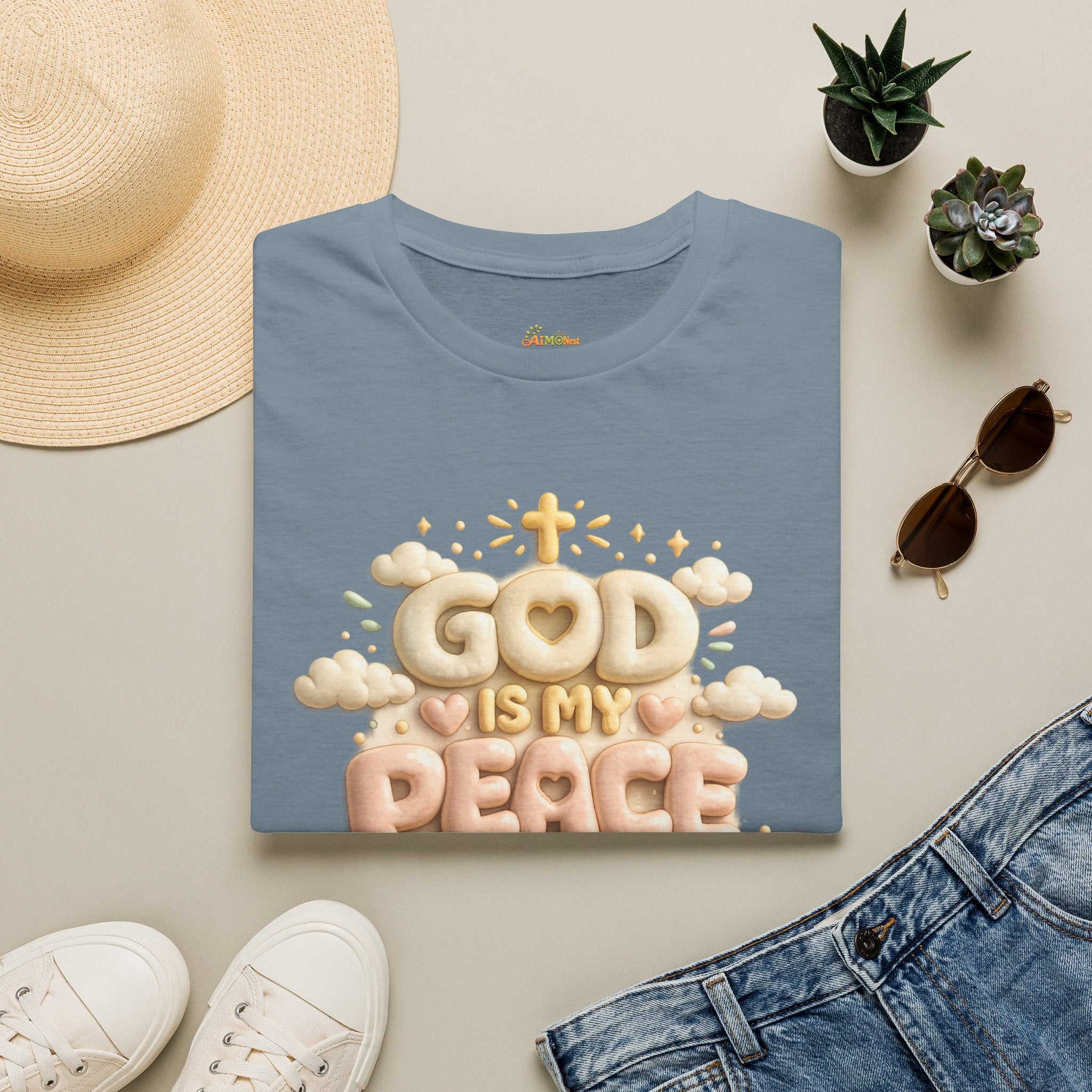 God Is My Peace T-Shirt — Christian Faith Tee with Soft Pastel Cloud Design 2607002