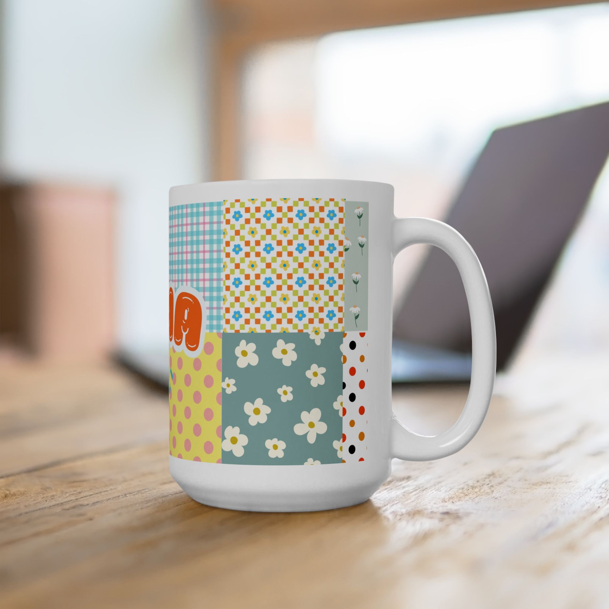 Personalized Kawaii (Cut)Patchwork Mug — Custom Name Ceramic Coffee Cup (11oz, 15oz) 2607035