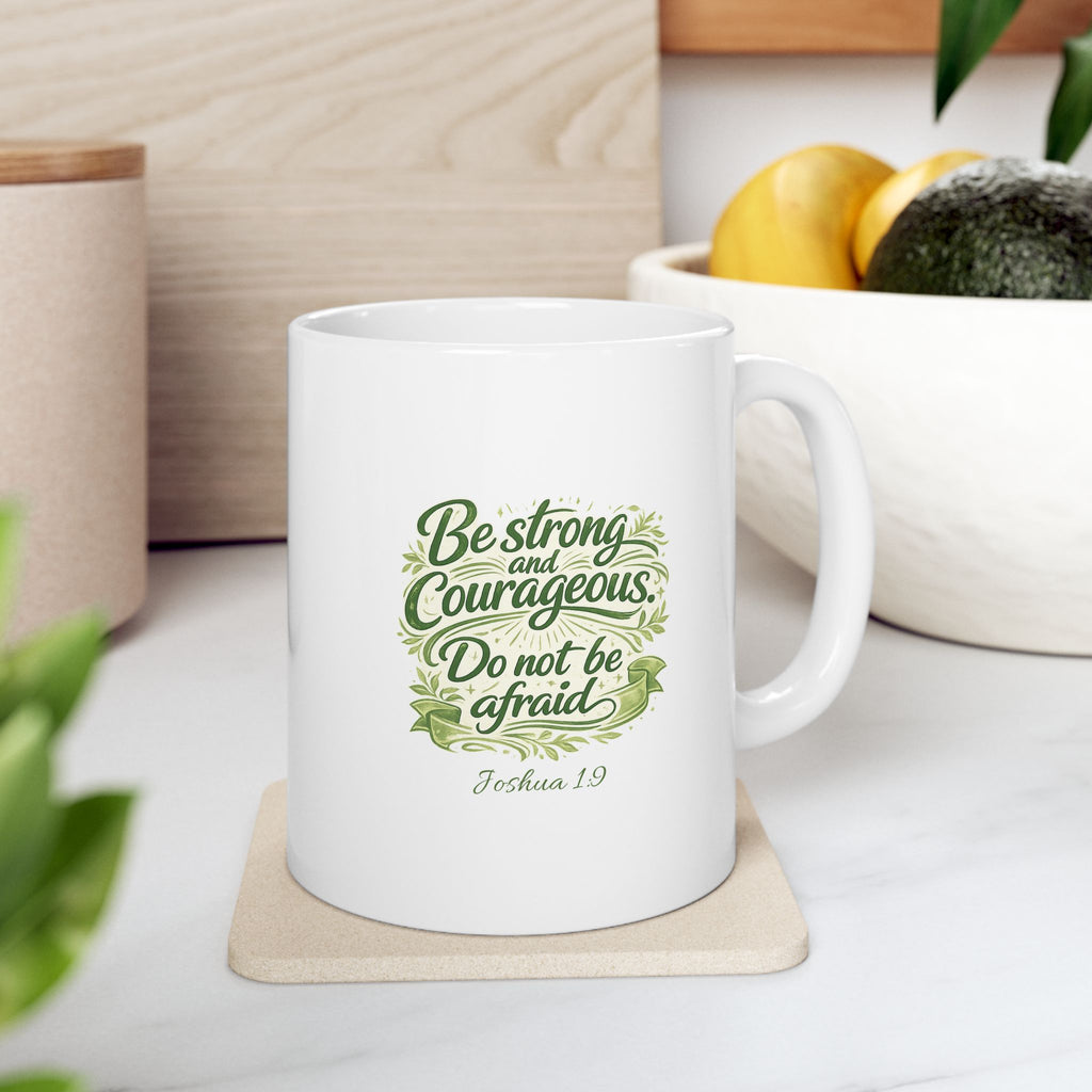 Be Strong and Courageous Lion | Christian Faith Warrior Design | Courage & Strength Bible Inspired Artwork | Mug — Nature  Illustration (11oz, 15oz)