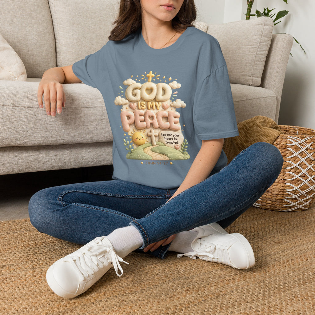 God Is My Peace T-Shirt — Christian Faith Tee with Soft Pastel Cloud Design