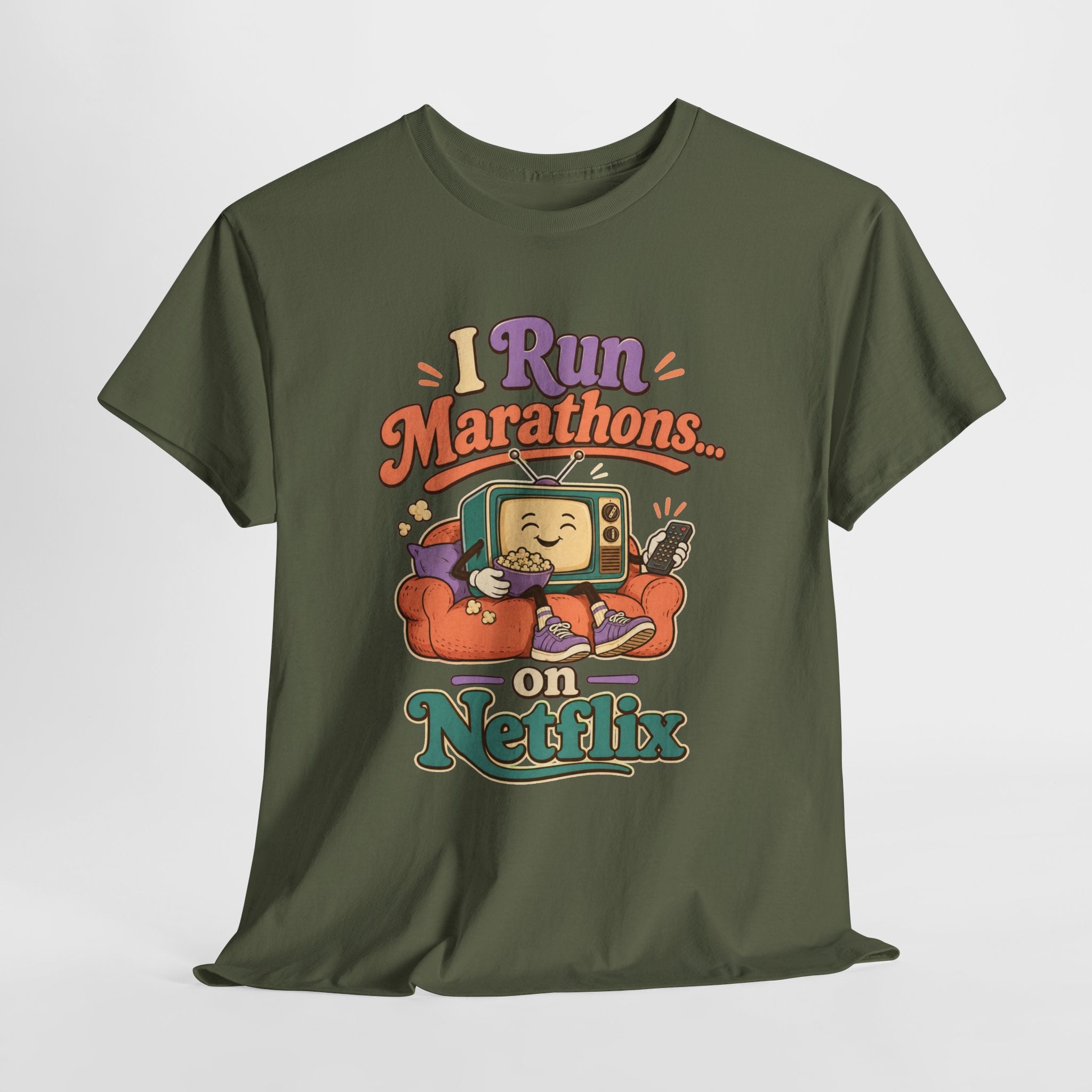 TV Marathon Tee — "I Run Marathons on Netflix" Funny Binge-Watching Shirt