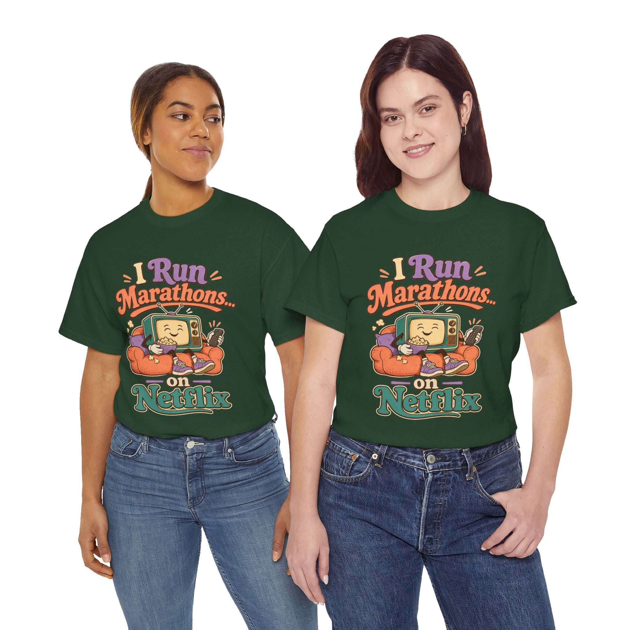 TV Marathon Tee — "I Run Marathons on Netflix" Funny Binge-Watching Shirt