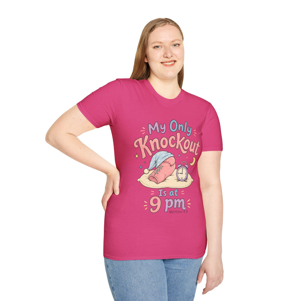 T-Shirt — "My Only Knockout Is at 9 PM" Cute Sleepy Boxing Cartoon Tee