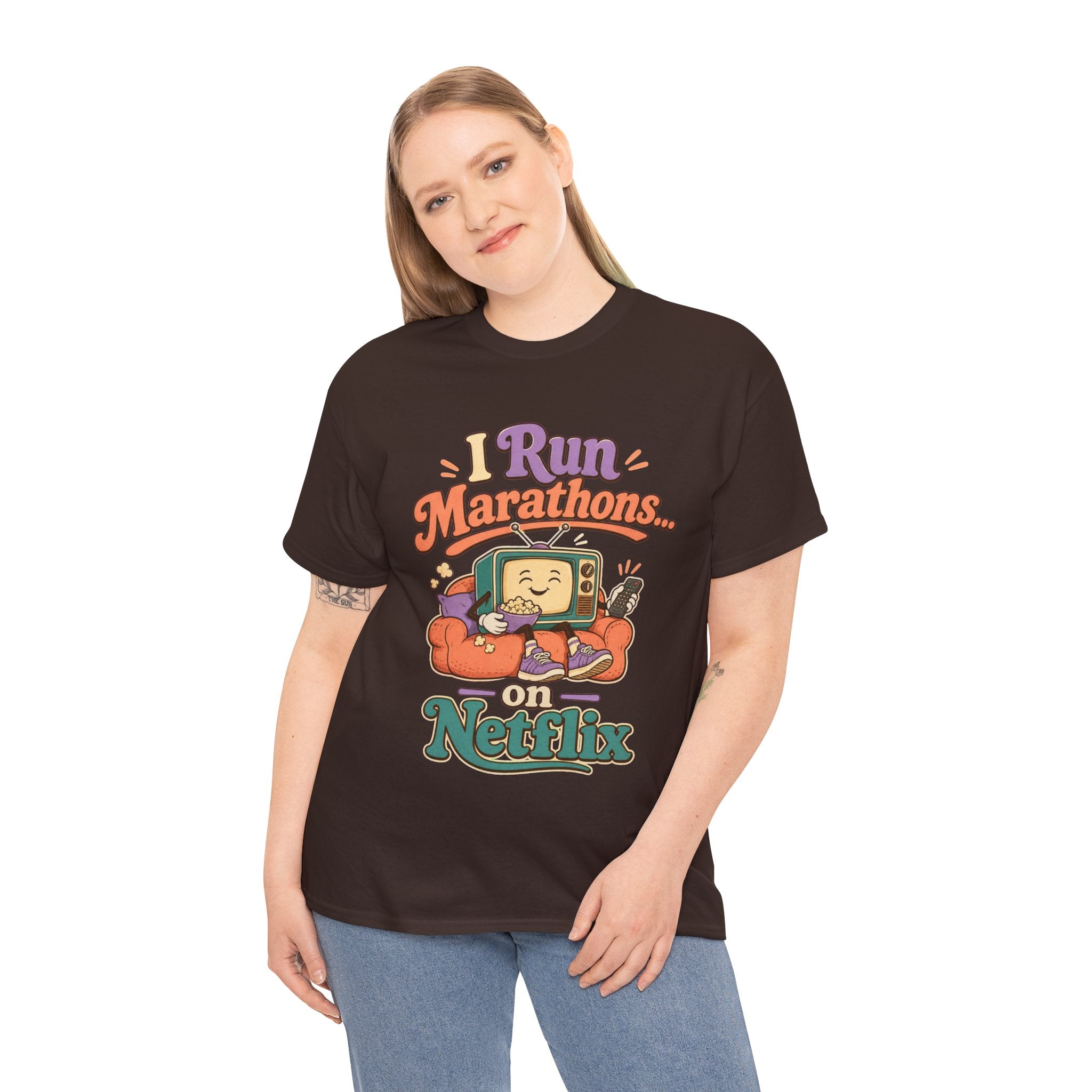 TV Marathon Tee — "I Run Marathons on Netflix" Funny Binge-Watching Shirt