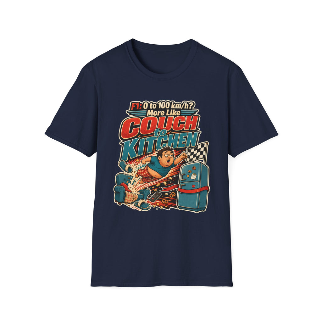 Couch to Kitchen Graphic T-Shirt – Funny F1 0-100 km/h Racing Humor Tee