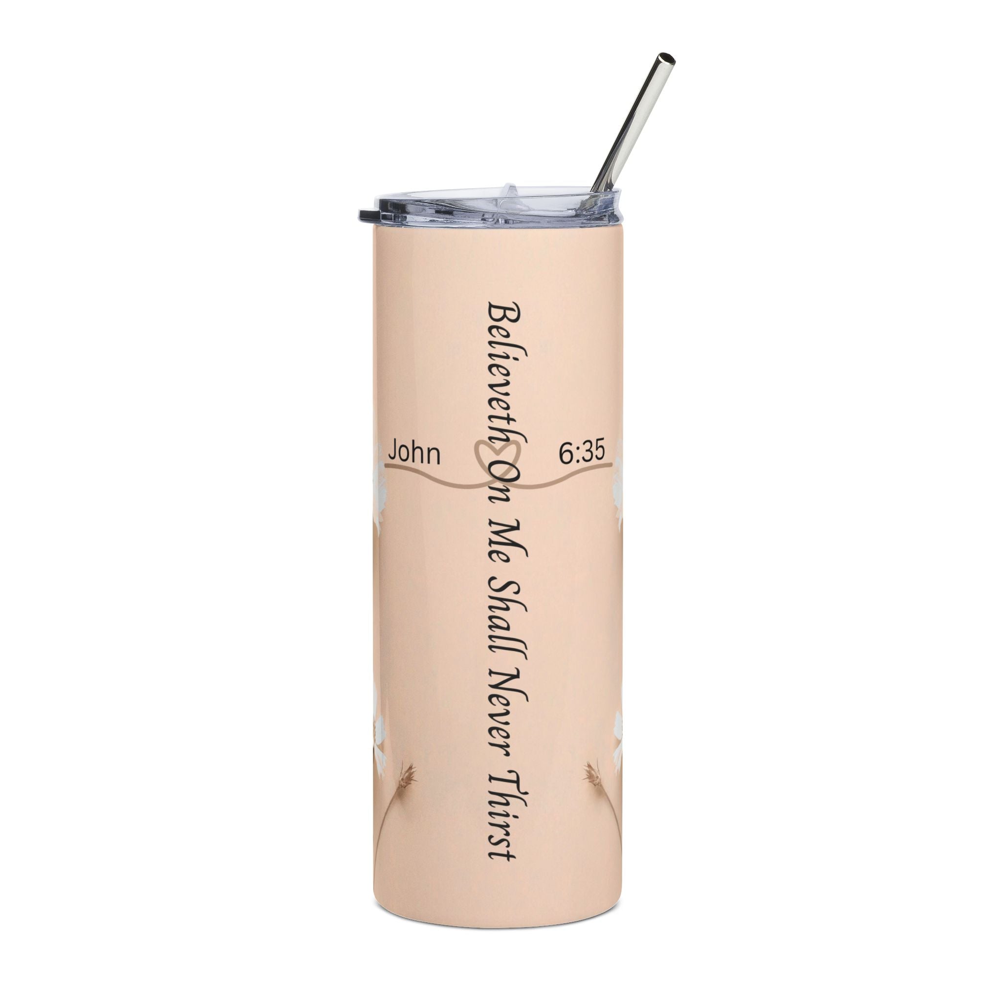Christian Floral 20oz Stainless Tumbler | Believeth On Me Shall Never Thirst (John 6:35) Orange - 2607053