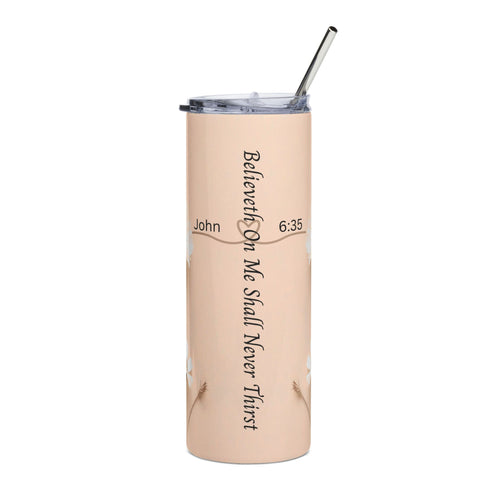 Christian Floral 20oz Stainless Tumbler | Believeth On Me Shall Never Thirst (John 6:35) Orange - 2607053