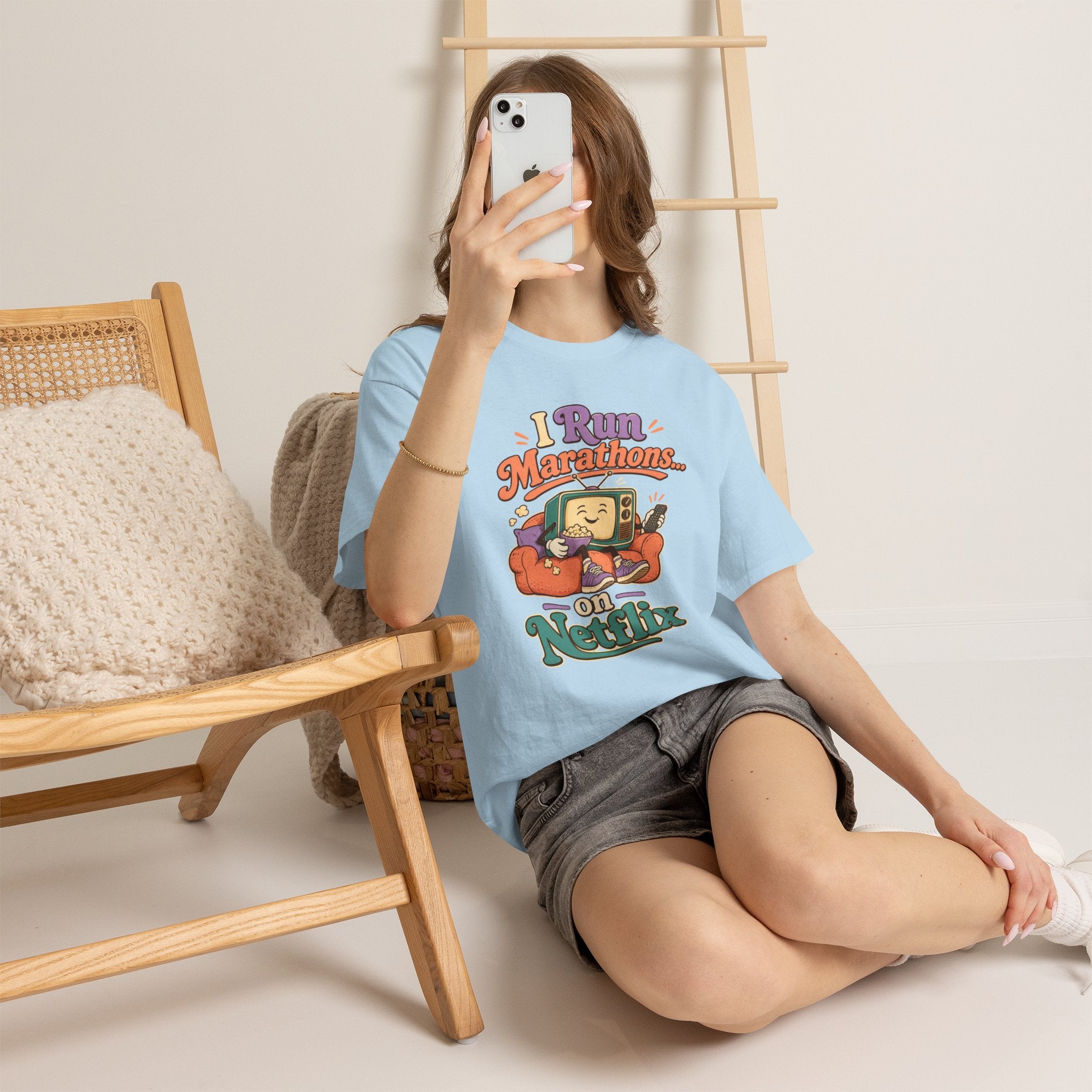 TV Marathon Tee — "I Run Marathons on Netflix" Funny Binge-Watching Shirt