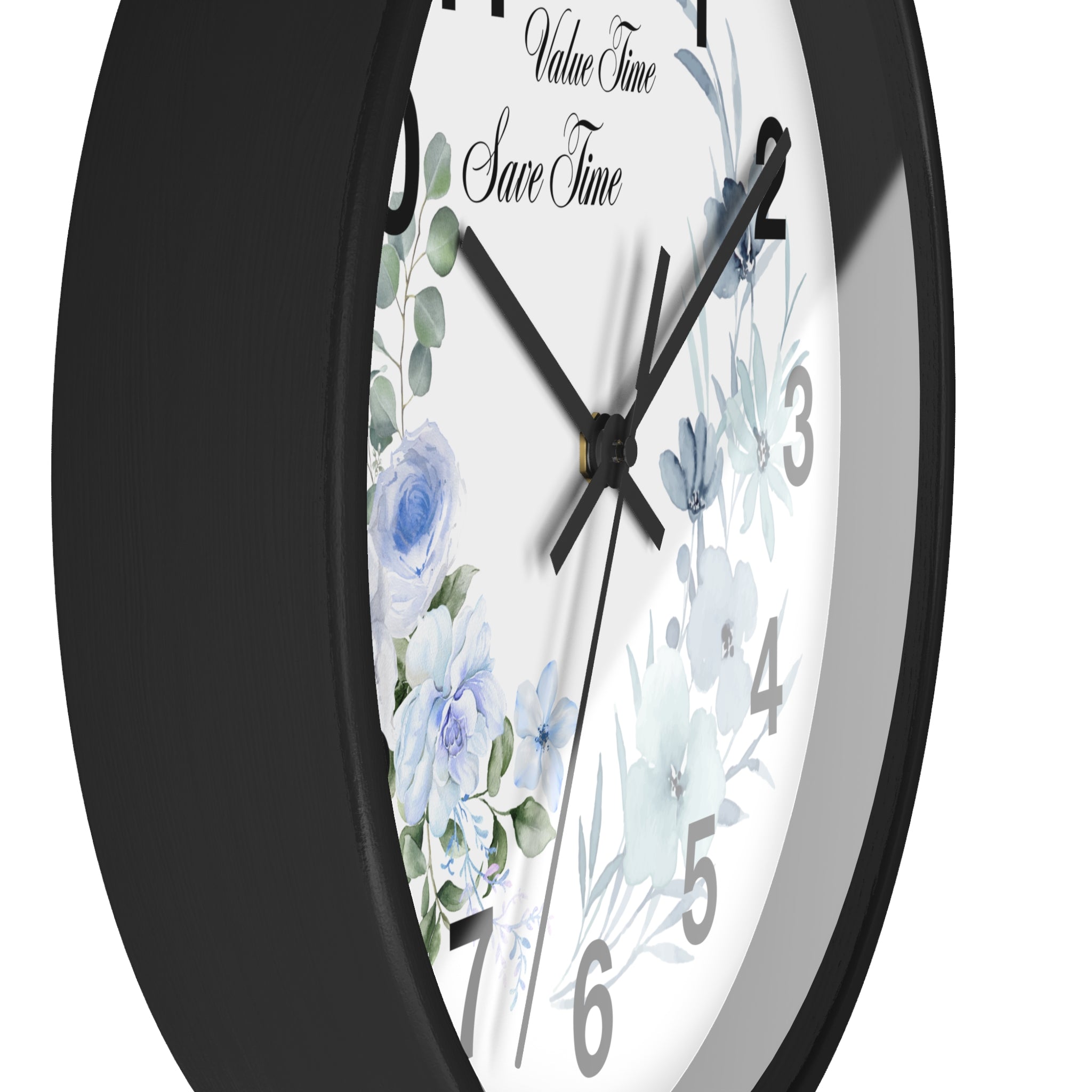 Floral Wall Clock | Value Time Save Time | Elegant Blue Rose Home Decor 2607048