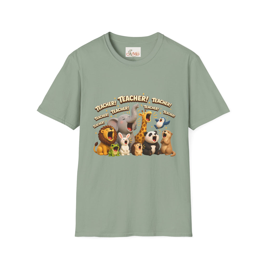 Cute Jungle Animals Saying TEACHER! T-Shirt | Elephant Giraffe Lion Penguin Design