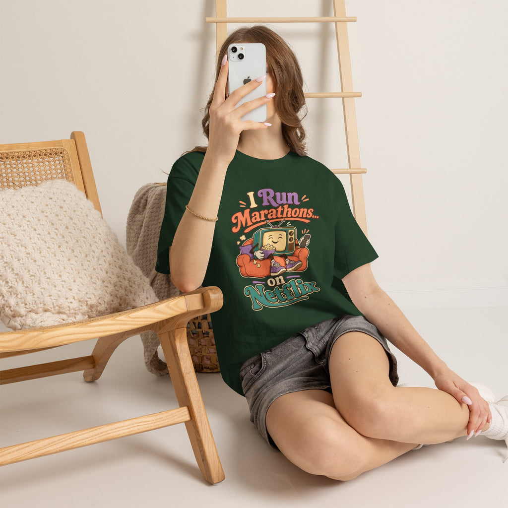 TV Marathon Tee — "I Run Marathons on Netflix" Funny Binge-Watching Shirt