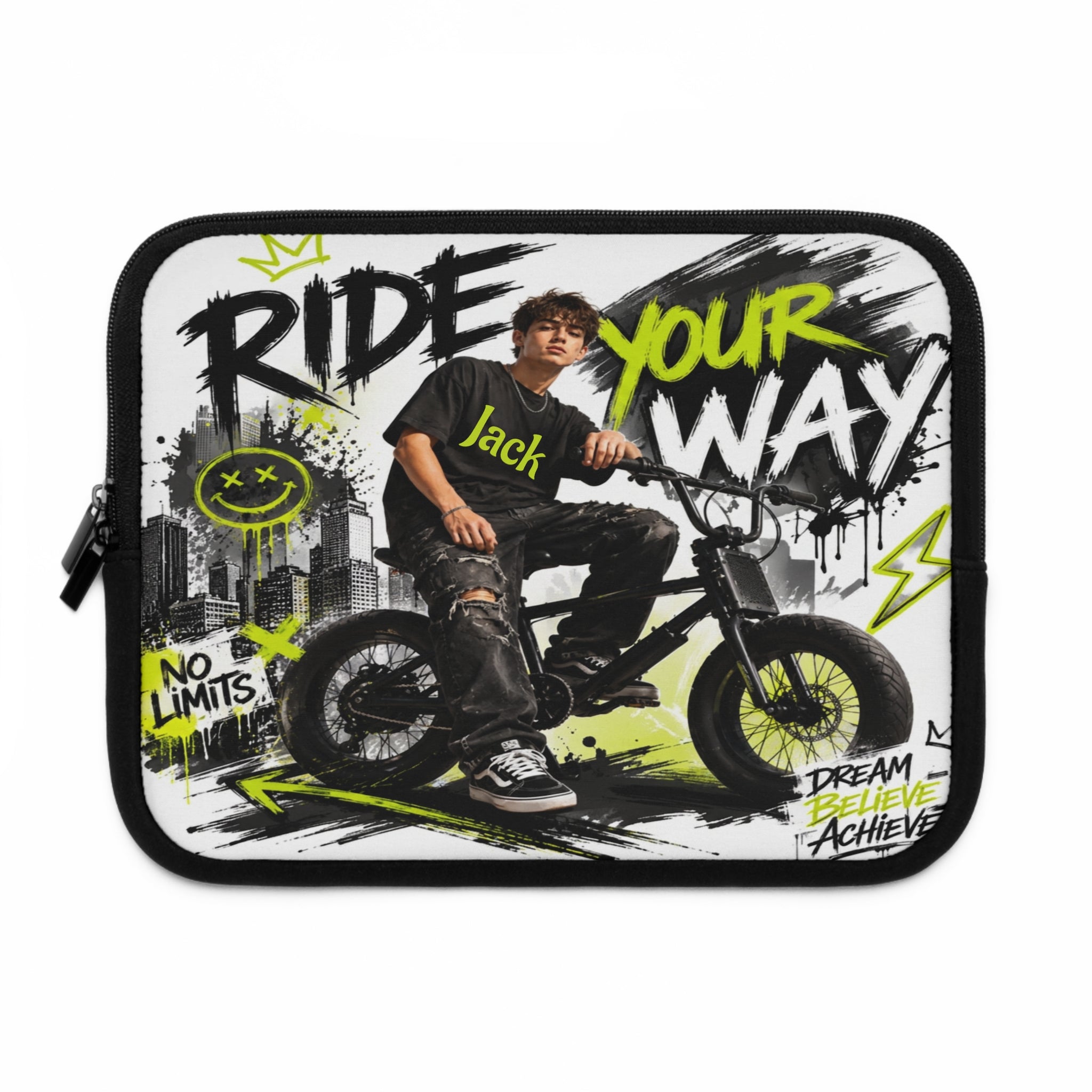 Custom Name Ride Your Way Laptop Sleeve | Youth BMX Graffiti Laptop Case 2607040