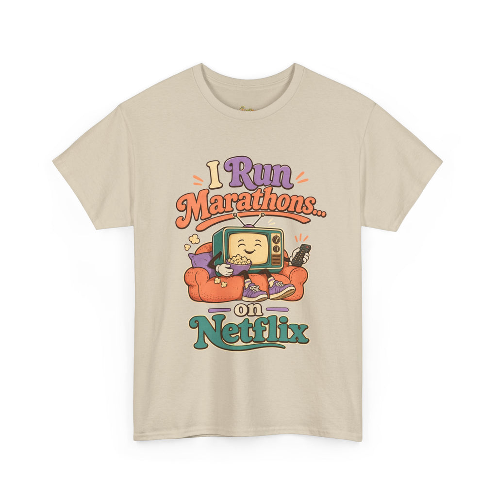 TV Marathon Tee — "I Run Marathons on Netflix" Funny Binge-Watching Shirt