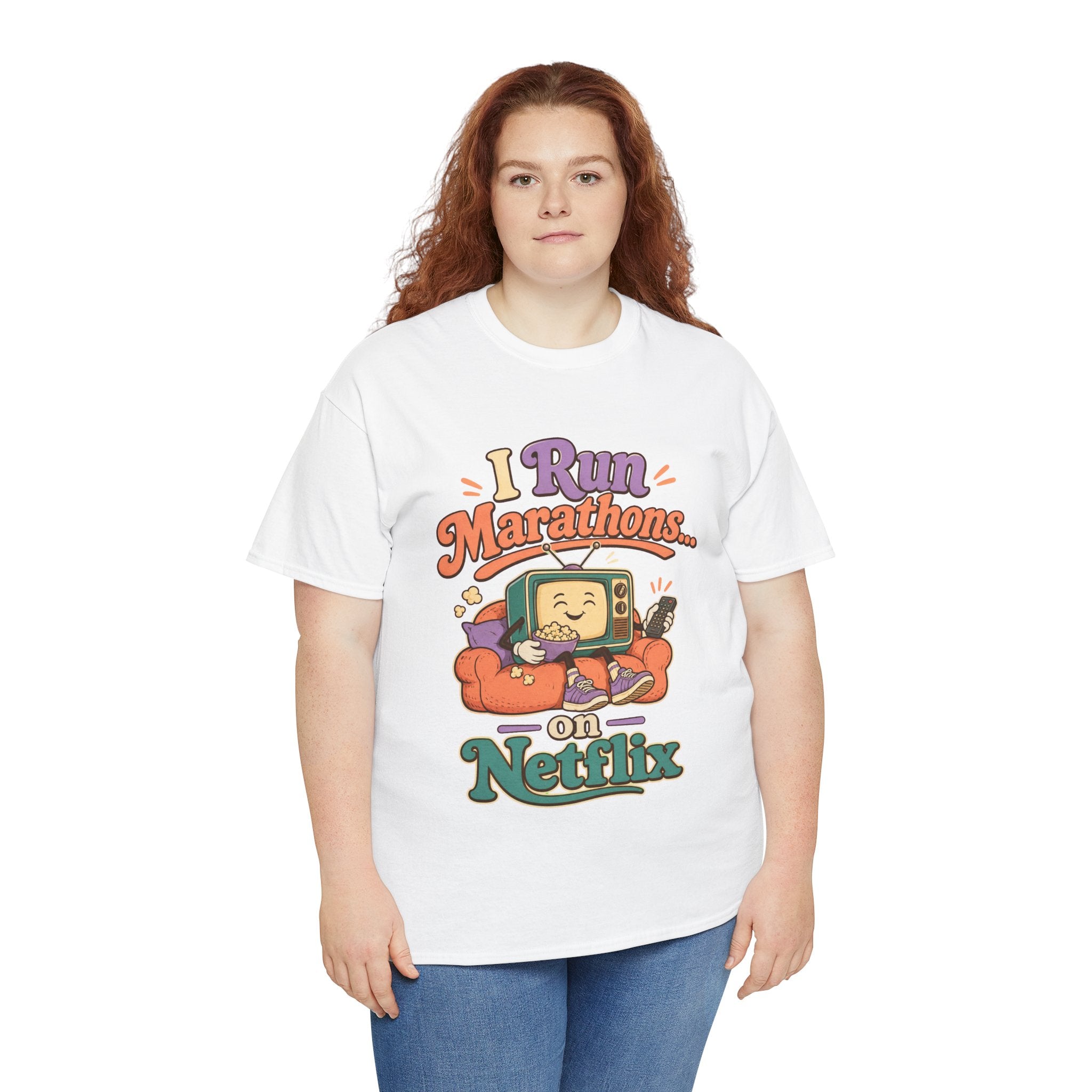 TV Marathon Tee — "I Run Marathons on Netflix" Funny Binge-Watching Shirt