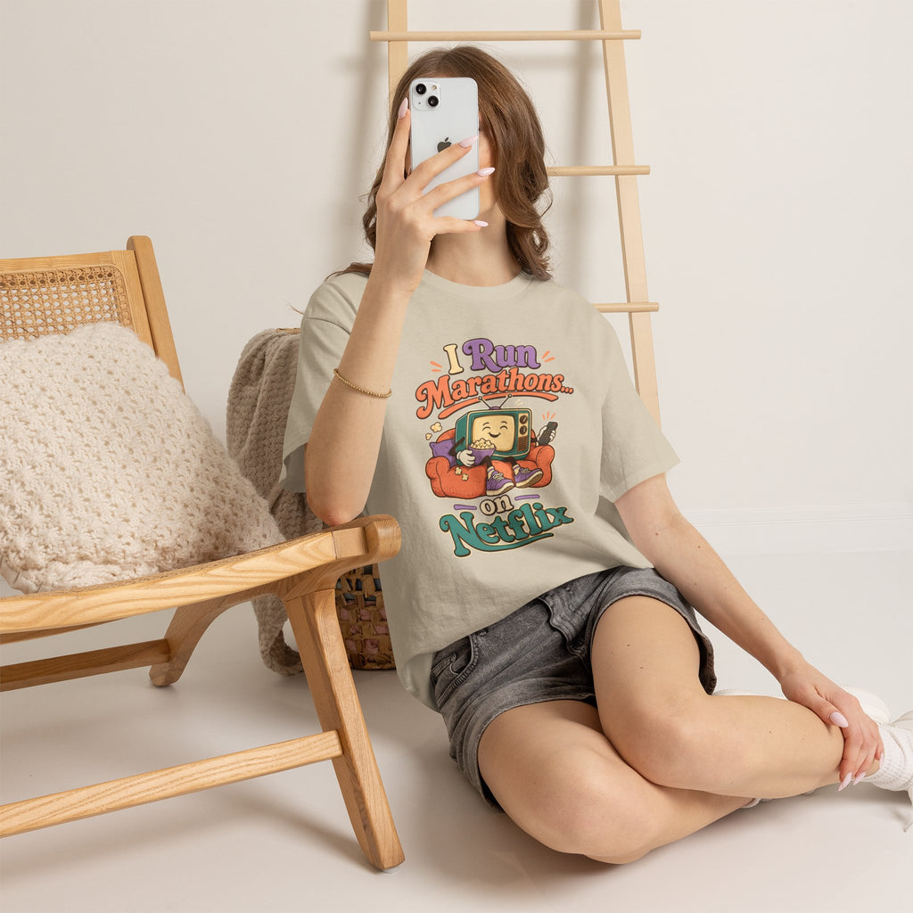 TV Marathon Tee — "I Run Marathons on Netflix" Funny Binge-Watching Shirt