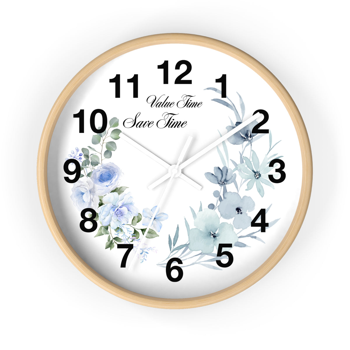 Floral Wall Clock | Value Time Save Time | Elegant Blue Rose Home Decor 2607048