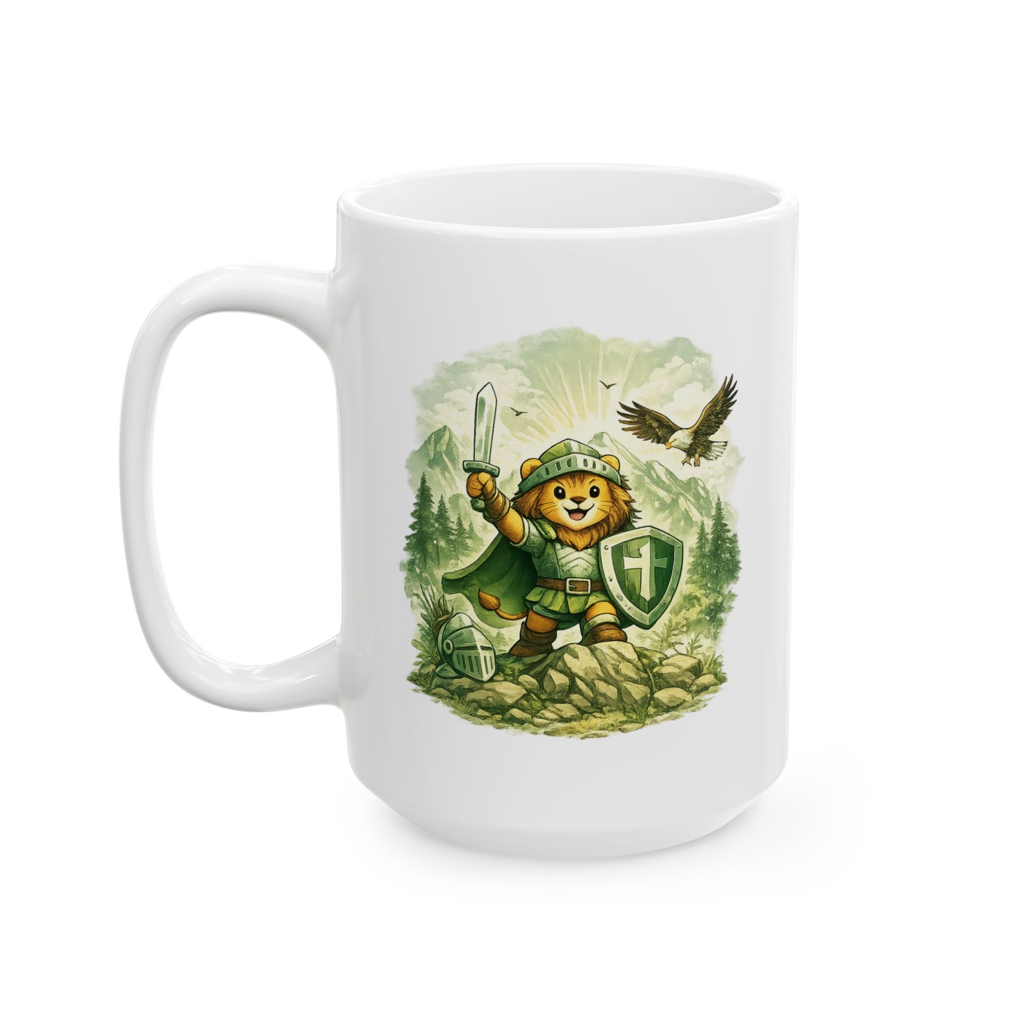 Be Strong and Courageous Lion | Christian Faith Warrior Design | Courage & Strength Bible Inspired Artwork | Mug — Nature  Illustration (11oz, 15oz)
