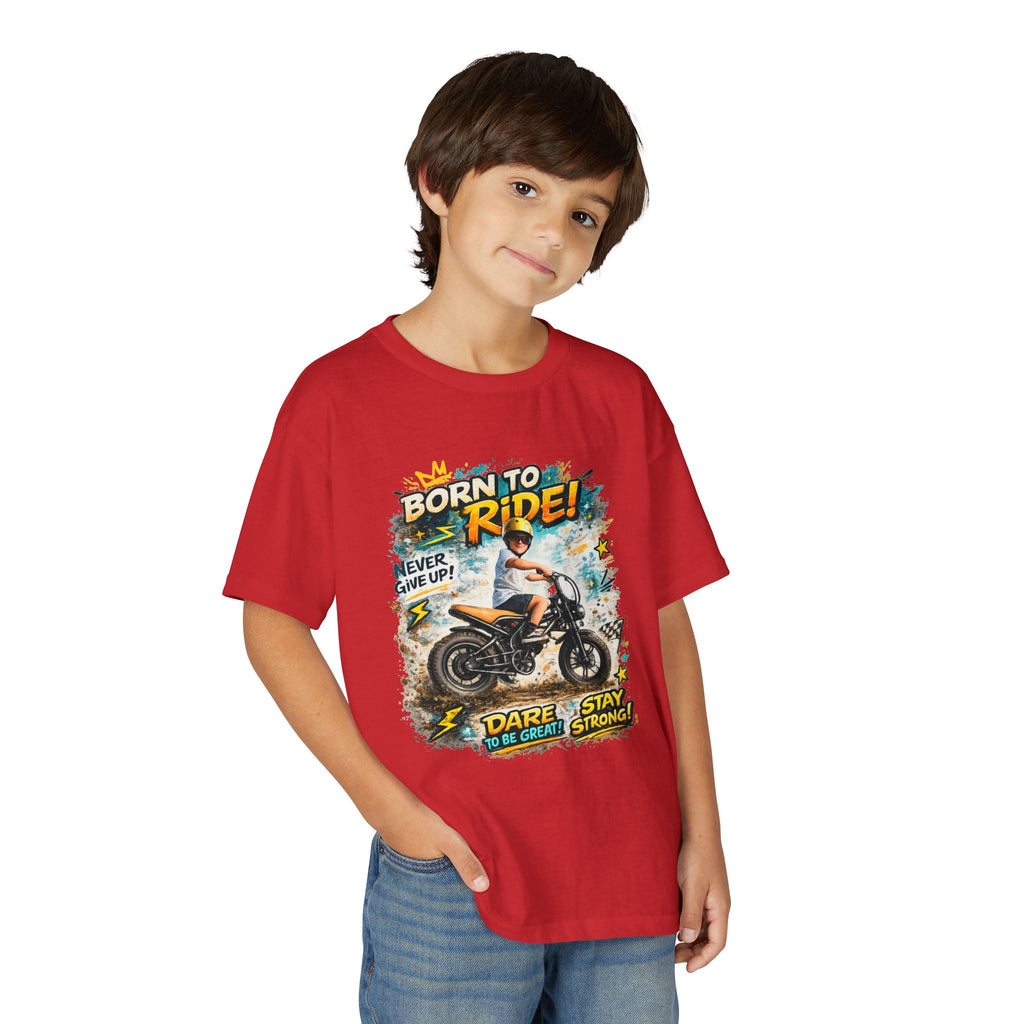 Youth Motorcycle T-Shirt — Born to Ride Graphic Tee for Boys & Girls (Dare to Be Great) 2607042
