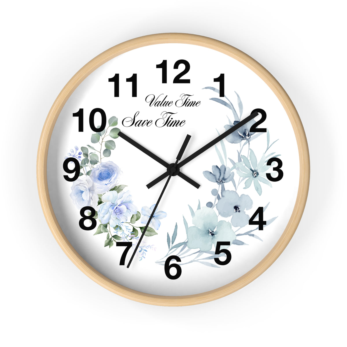 Floral Wall Clock | Value Time Save Time | Elegant Blue Rose Home Decor 2607048