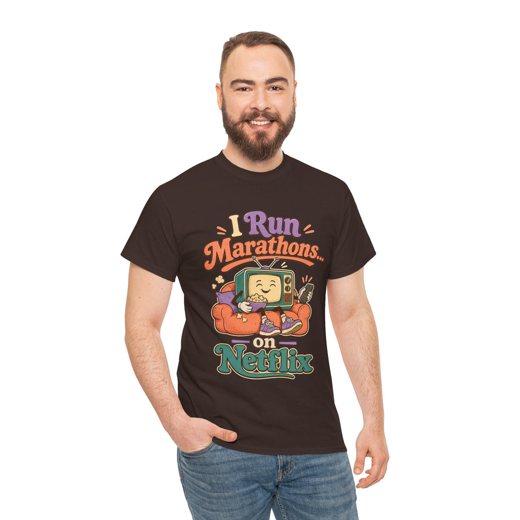 TV Marathon Tee — "I Run Marathons on Netflix" Funny Binge-Watching Shirt