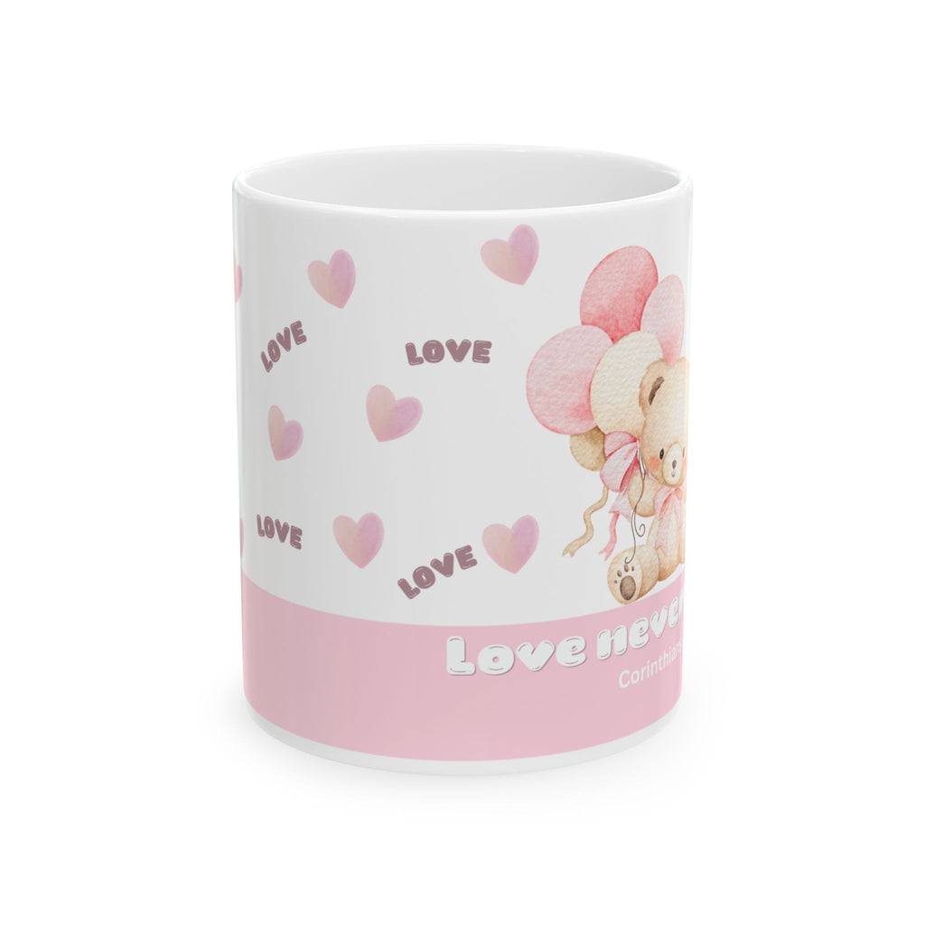 Love Bear Ceramic Mug — Cute Pink Heart Coffee Cup (11oz & 15oz)