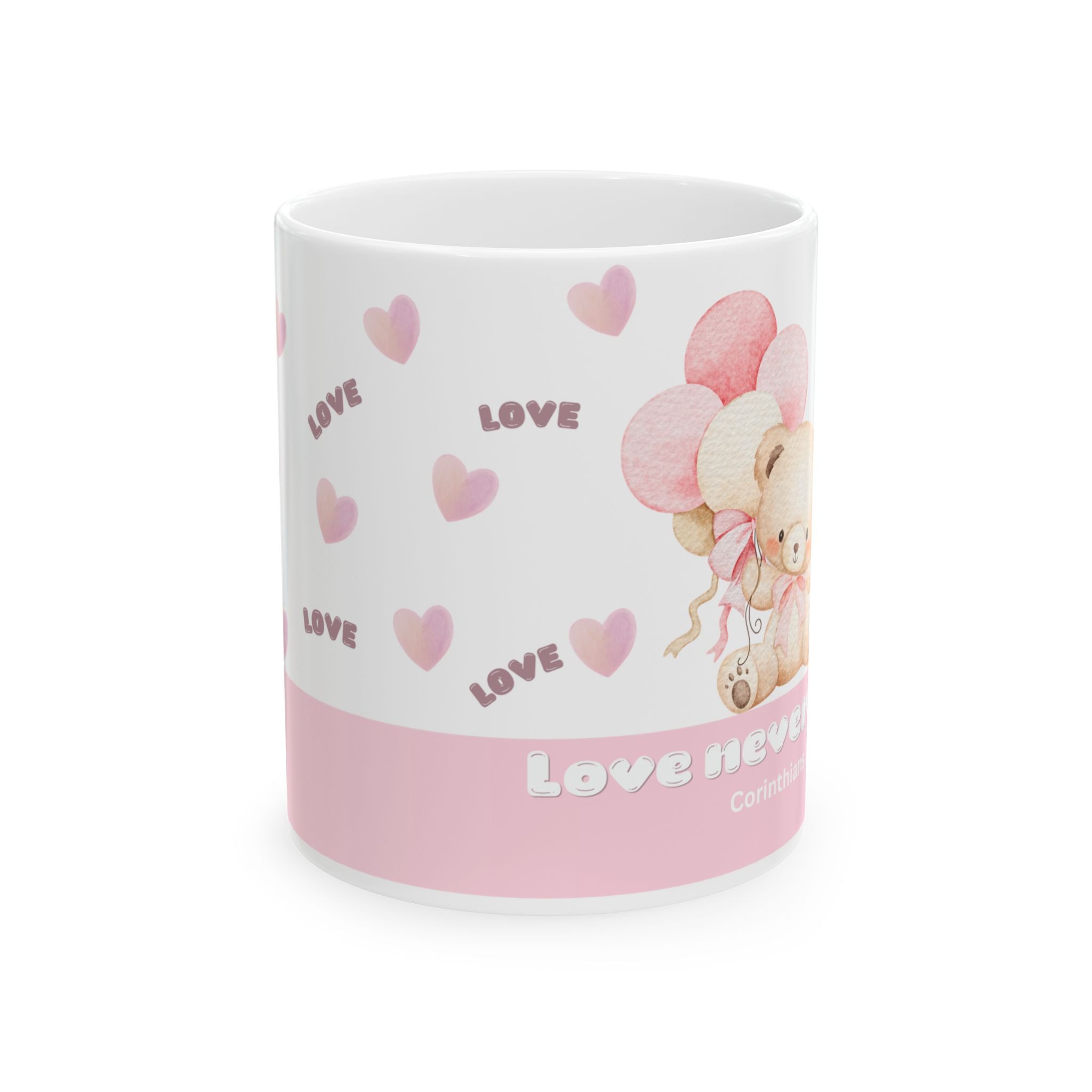 Love Bear Ceramic Mug — Cute Pink Heart Coffee Cup (11oz & 15oz)