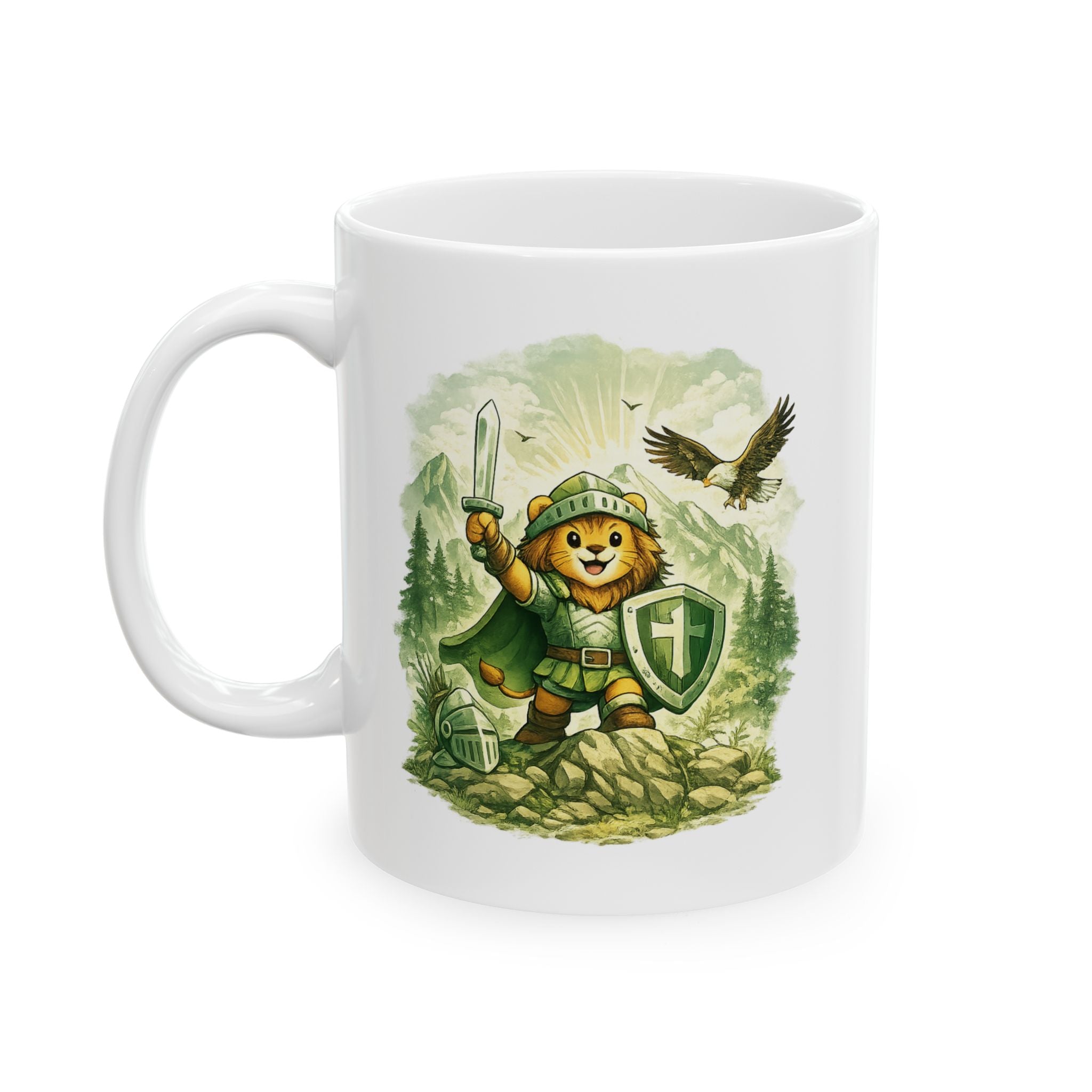 Be Strong and Courageous Lion | Christian Faith Warrior Design | Courage & Strength Bible Inspired Artwork | Mug — Nature  Illustration (11oz, 15oz)