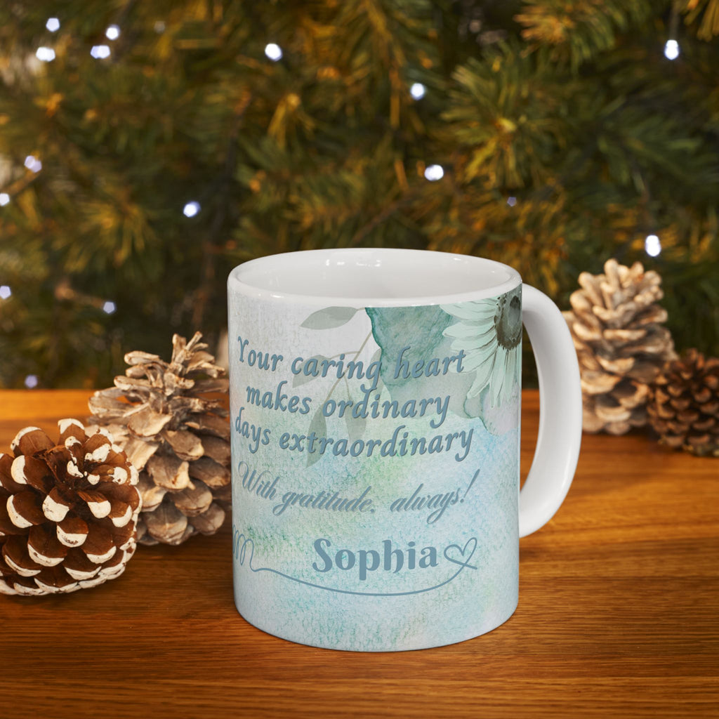 Custom Name with Gratitude Floral Ceramic Coffee Mug | Personalized for Thank You Coffee Mug (11oz, 15oz) 2607034