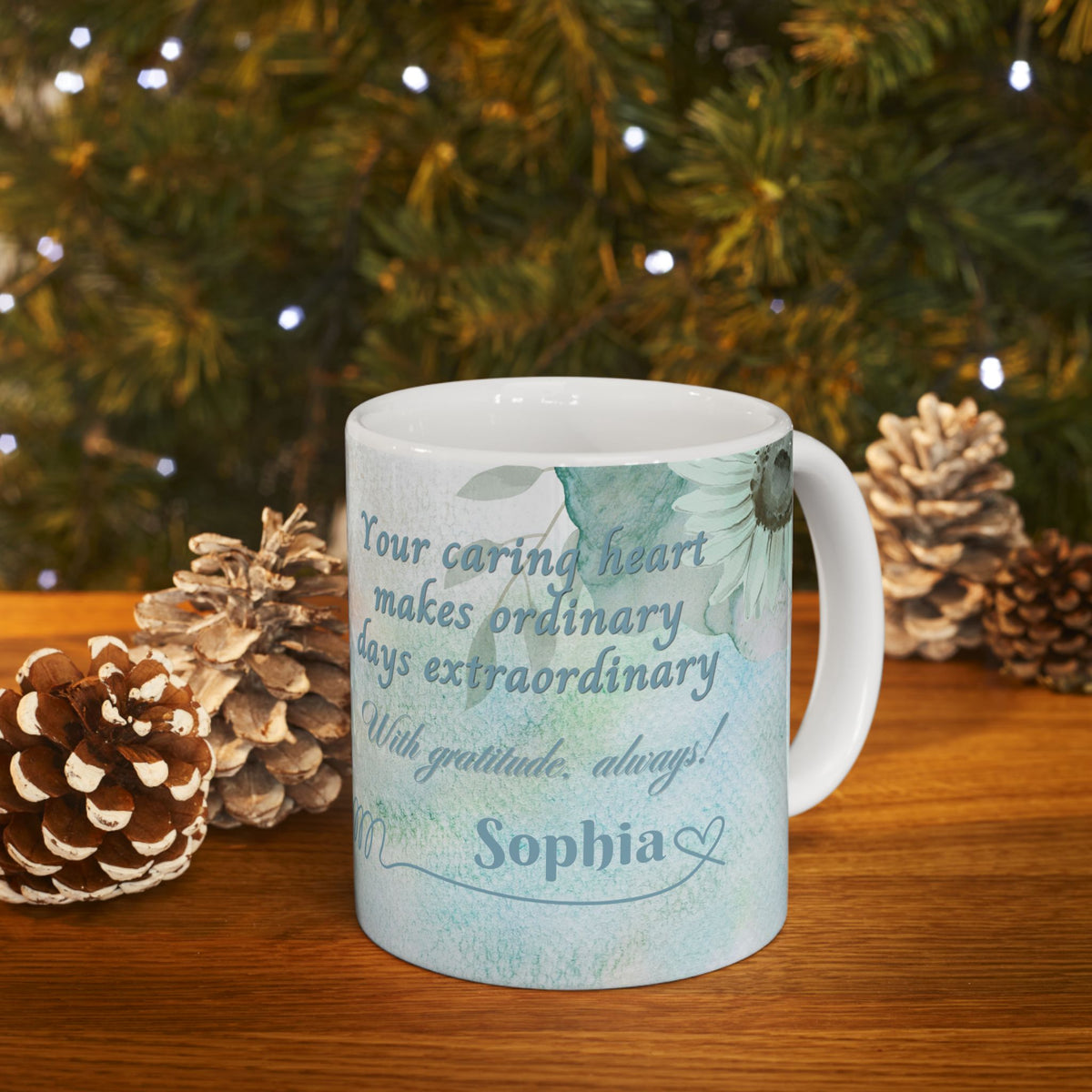 Custom Name with Gratitude Floral Ceramic Coffee Mug | Personalized for Thank You Coffee Mug (11oz, 15oz) 2607034
