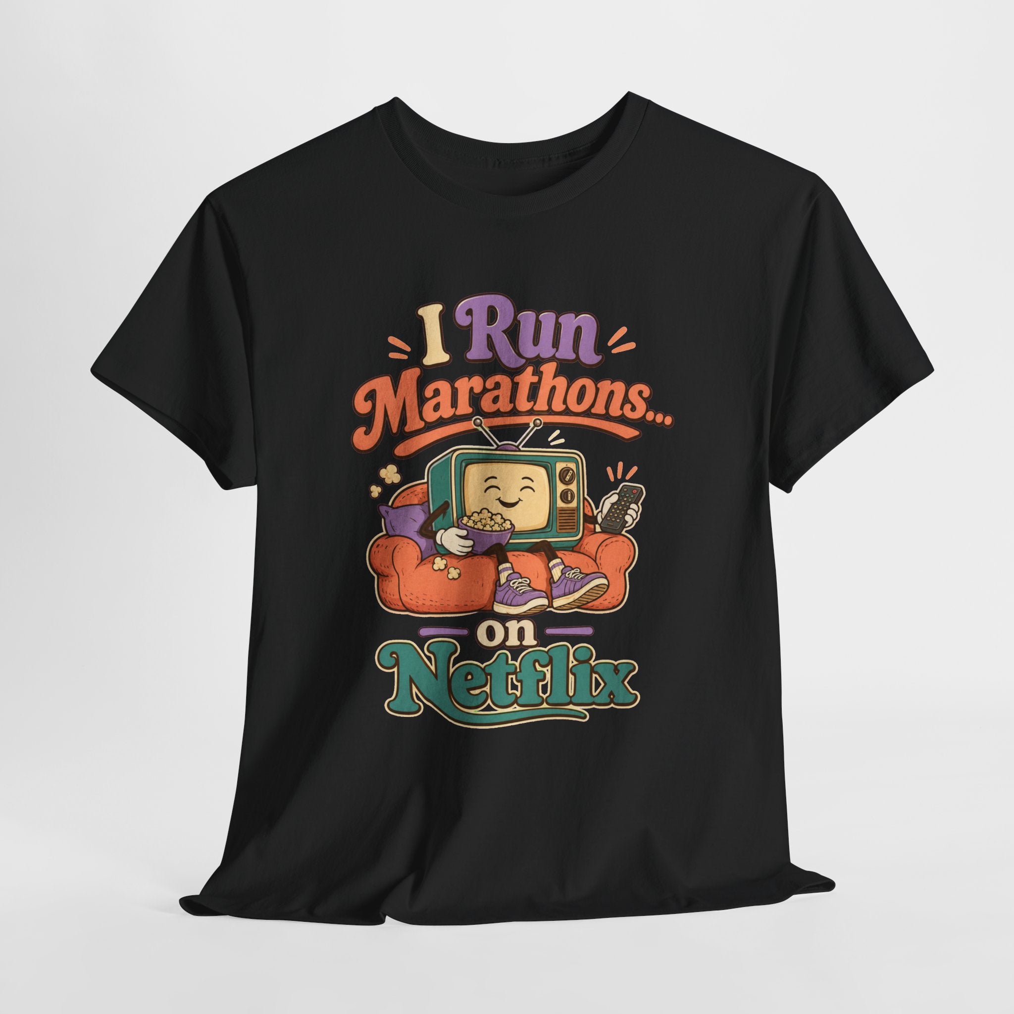TV Marathon Tee — "I Run Marathons on Netflix" Funny Binge-Watching Shirt