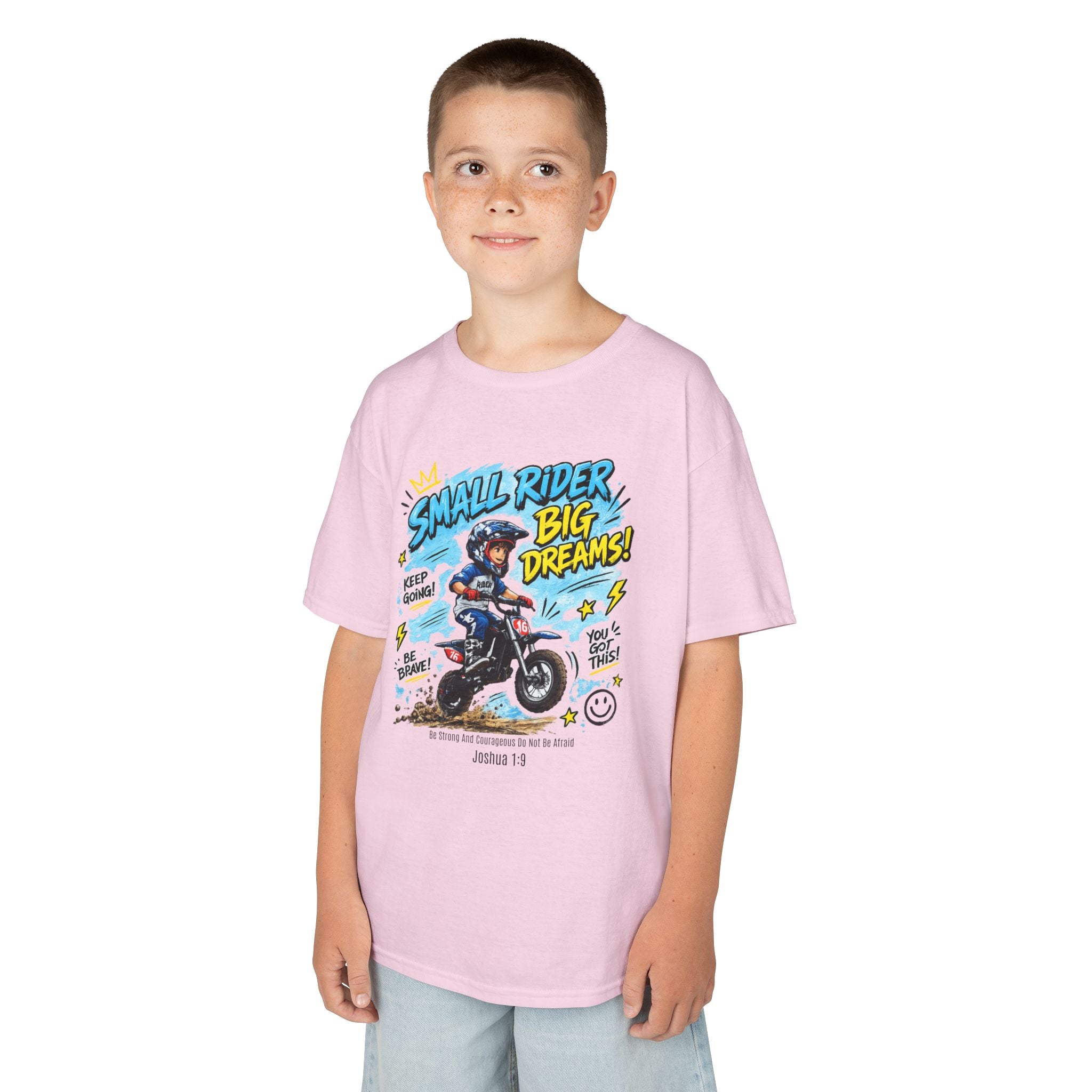 Kids Tee — "Small Rider, Big Dreams" Motorcycle Graphic Shirt