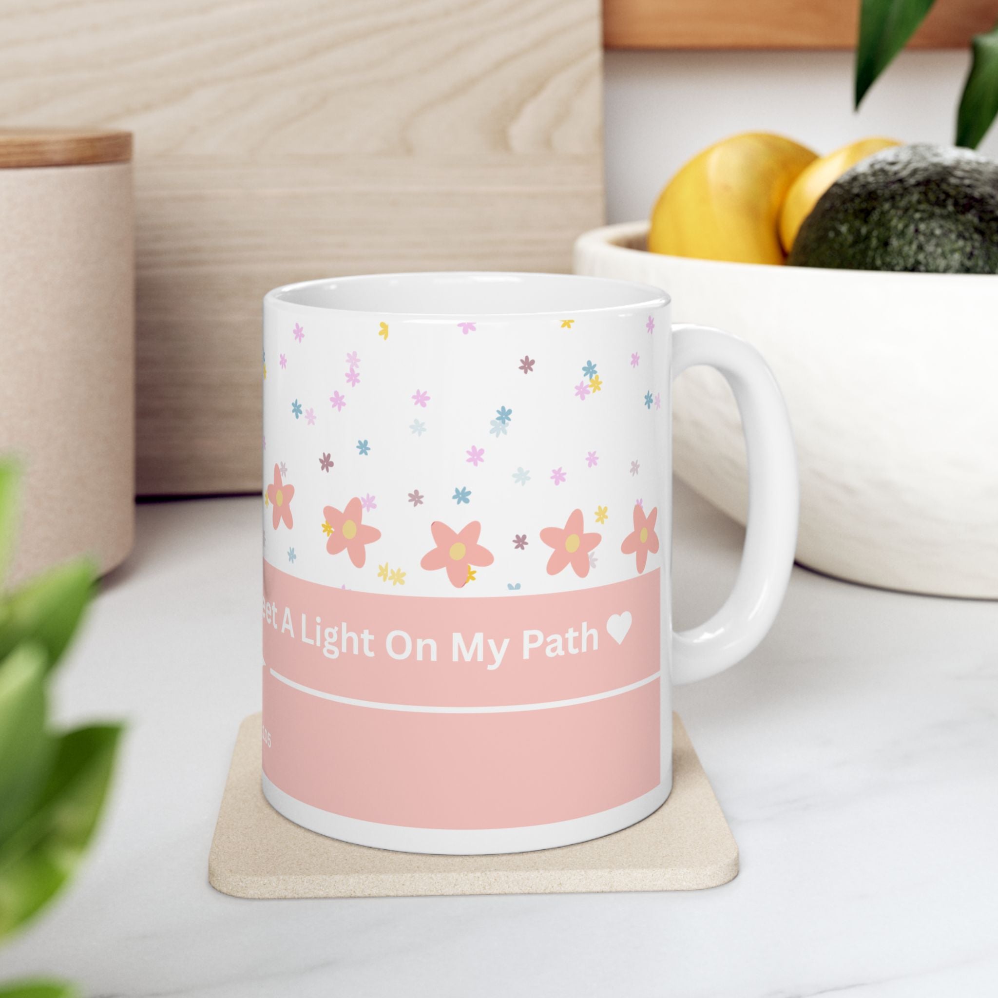 Inspirational Floral Psalm Mug - “Your Word Is A Lamp For My Feet” Ceramic Coffee Cup