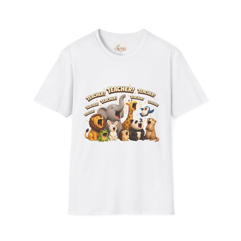 Cute Jungle Animals Saying TEACHER! T-Shirt | Elephant Giraffe Lion Penguin Design