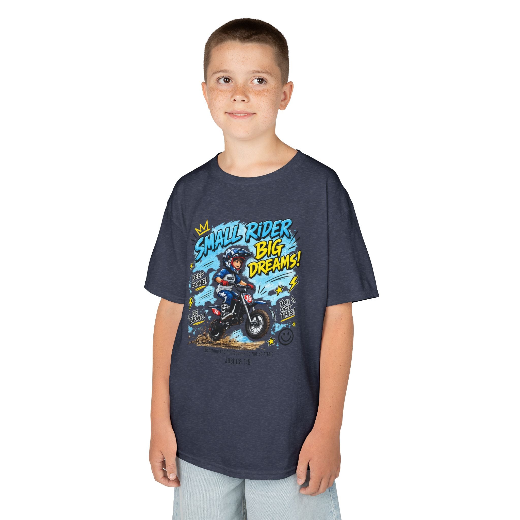 Kids Tee — "Small Rider, Big Dreams" Motorcycle Graphic Shirt