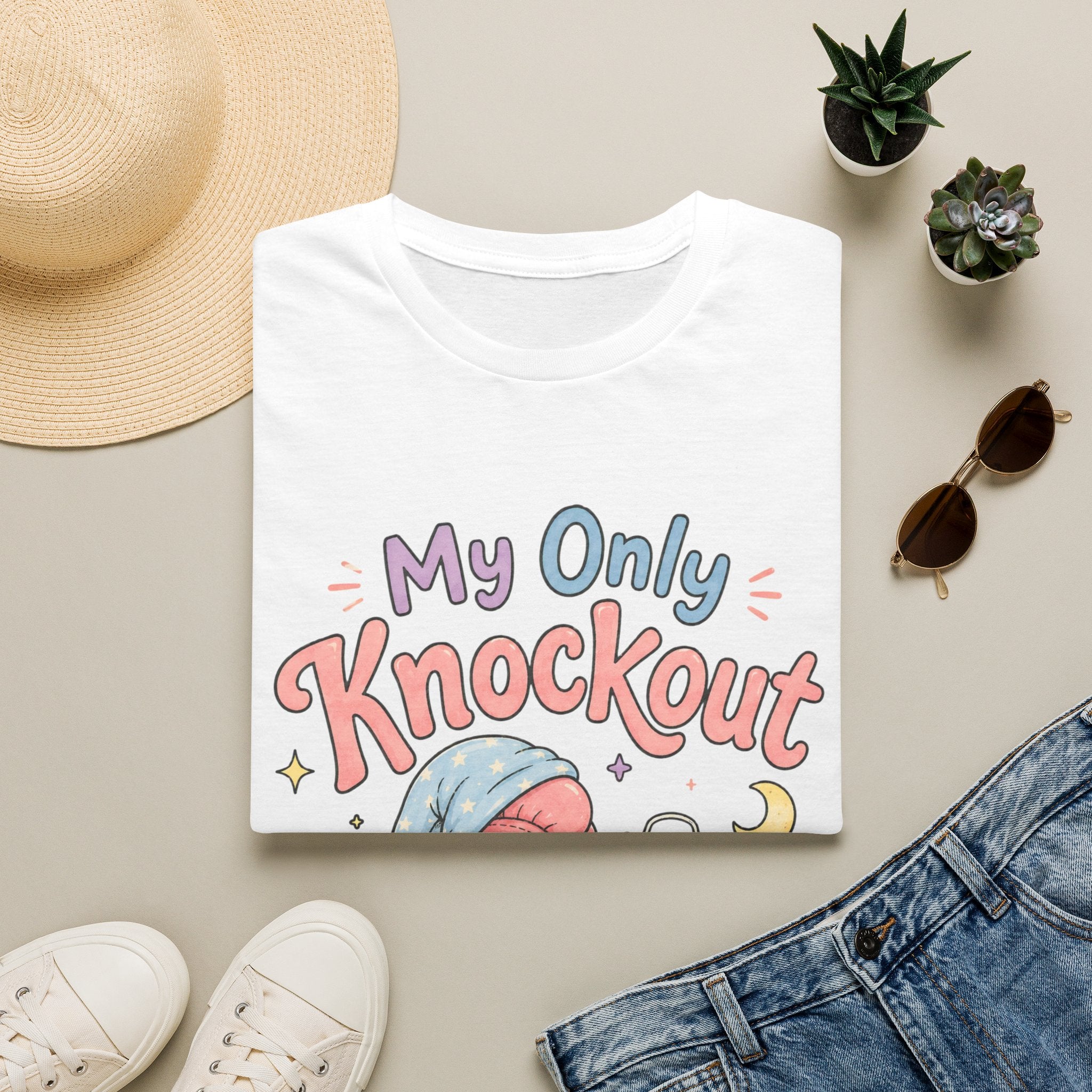 T-Shirt — "My Only Knockout Is at 9 PM" Cute Sleepy Boxing Cartoon Tee