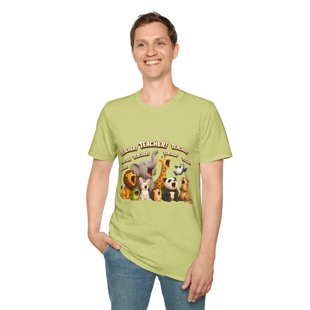 Cute Jungle Animals Saying TEACHER! T-Shirt | Elephant Giraffe Lion Penguin Design