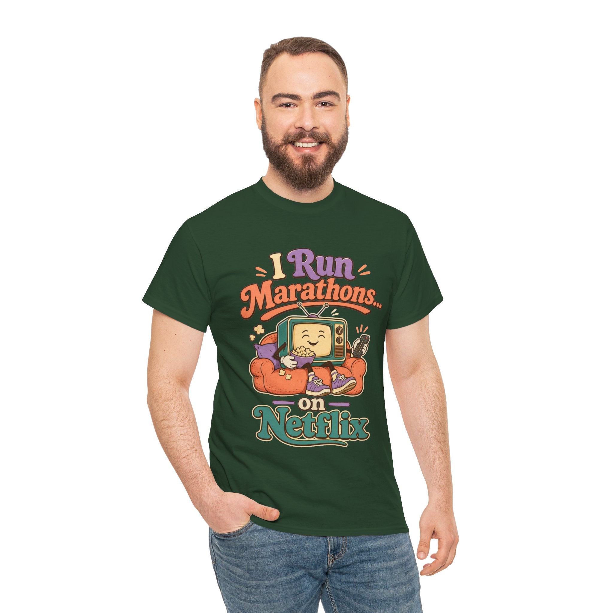 TV Marathon Tee — "I Run Marathons on Netflix" Funny Binge-Watching Shirt